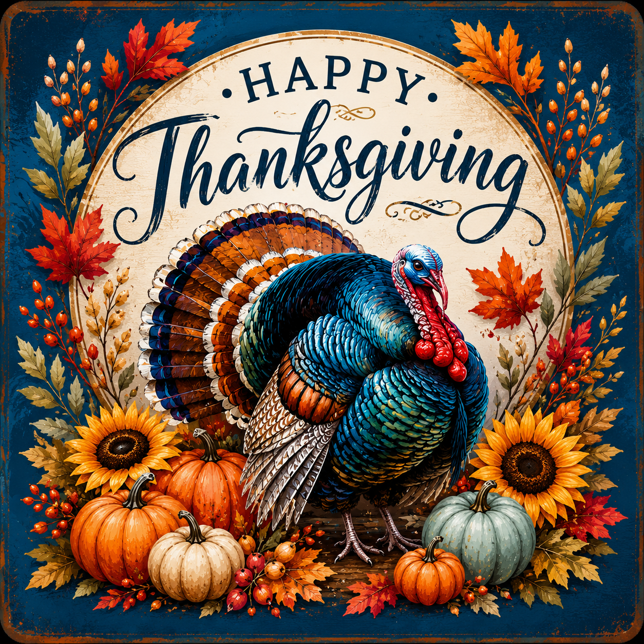 Happy Thanksgiving Turkey Harvest Sign, Wreath Attachment or Door Hanger