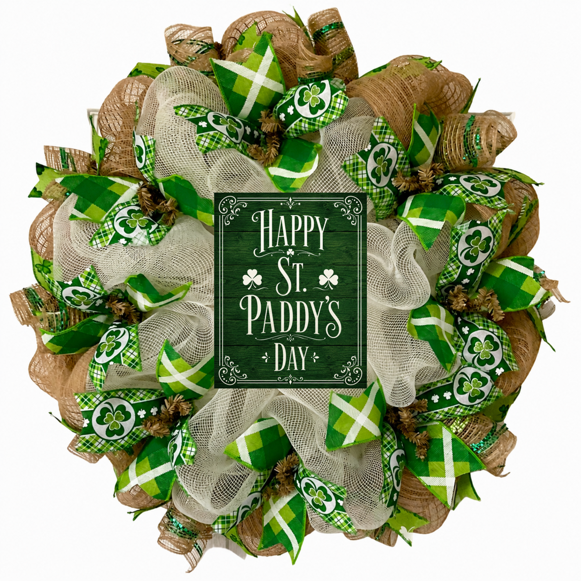 Happy St Paddy's Day Handmade Deco Mesh Wreath