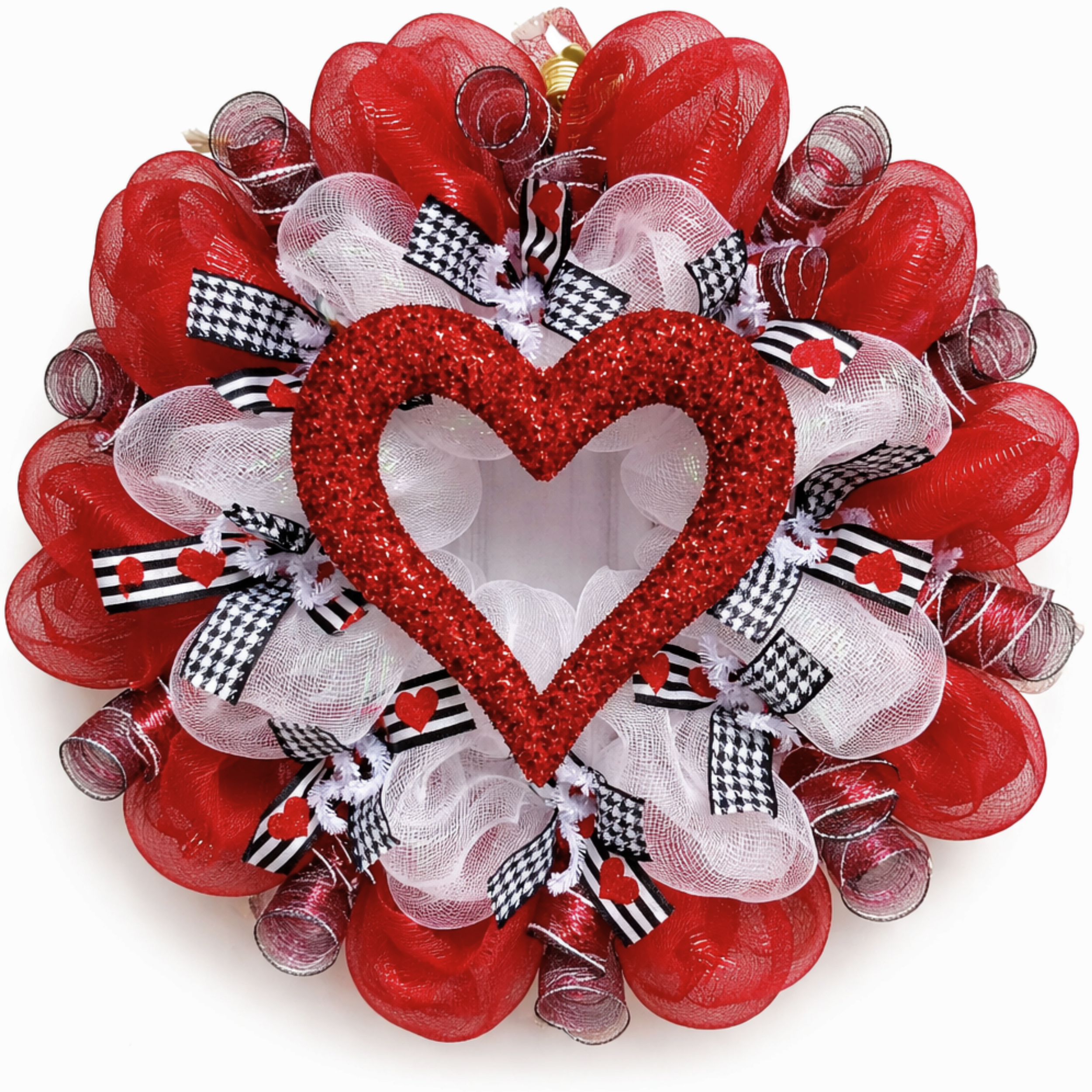 Glittering Red Valentine Heart Deco Mesh Wreath 24 inch or 28 inch