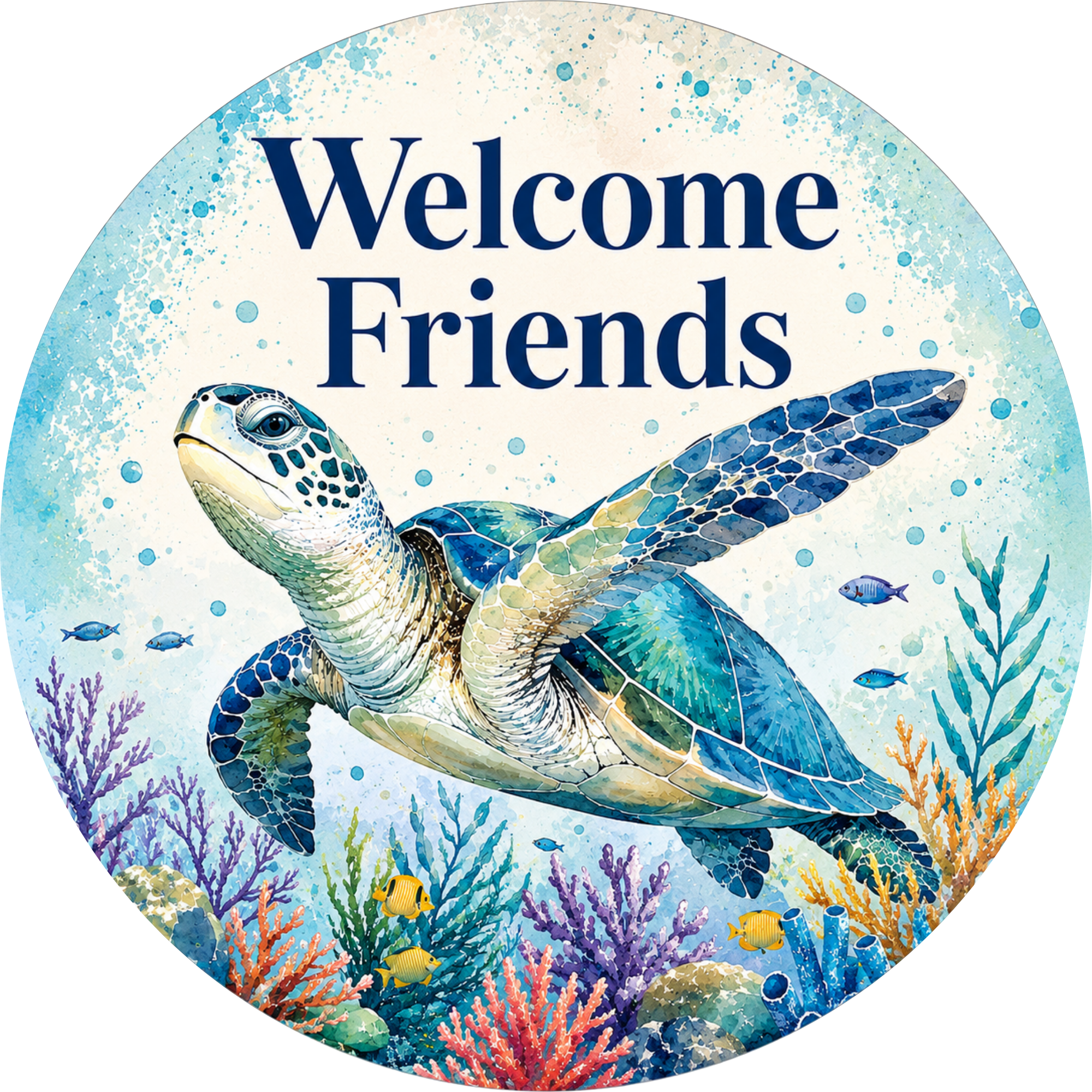 Welcome Friends Sea Turtle Wreath Attachment, Sign or Door Hanger