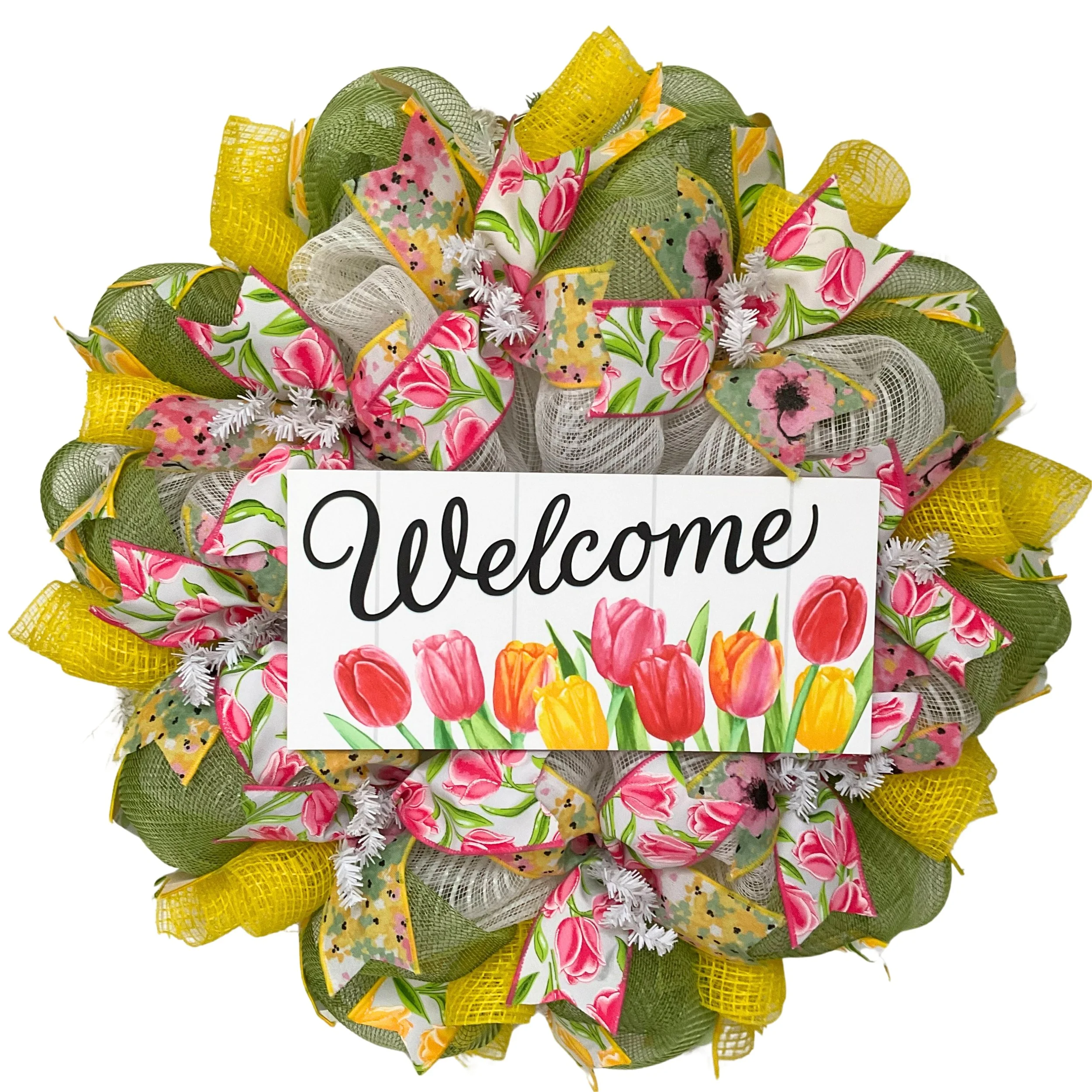 Welcome Tulips Spring Wreath Available in 24 or 28 inch diameters