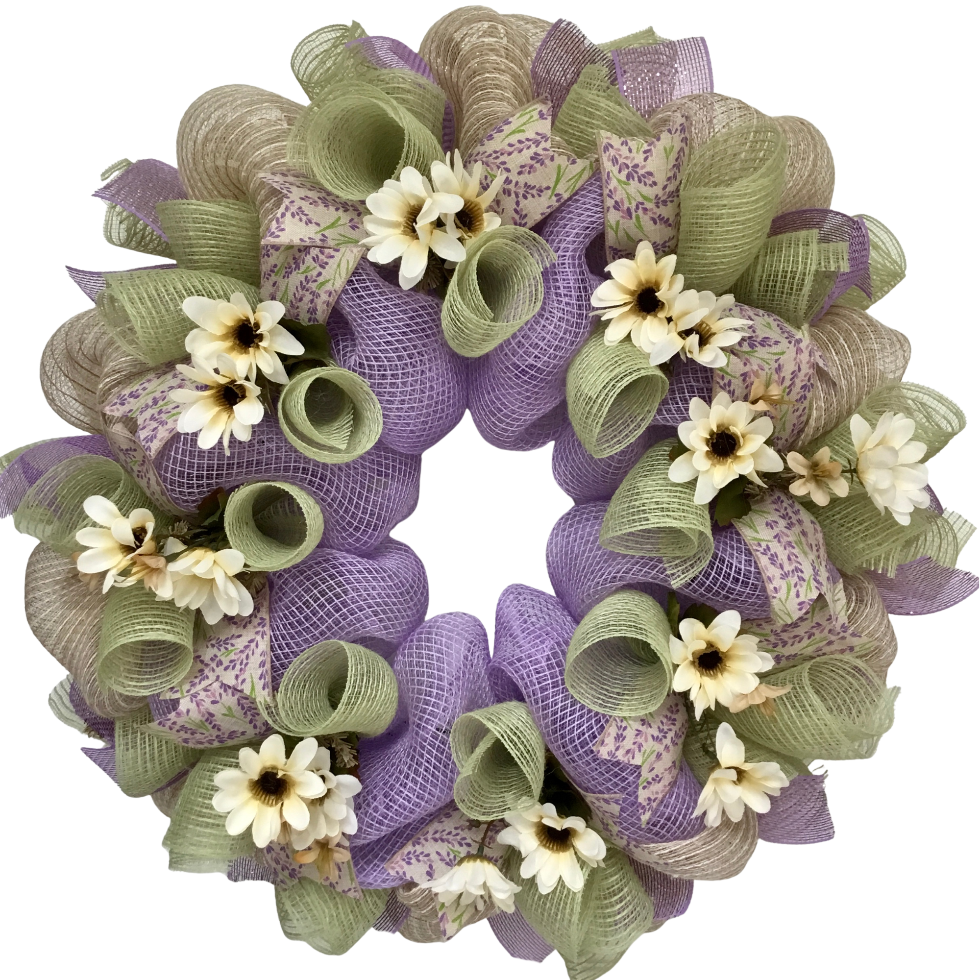 Lavender and Mint Spring Floral Wreath Handmade Deco Mesh 24 inches