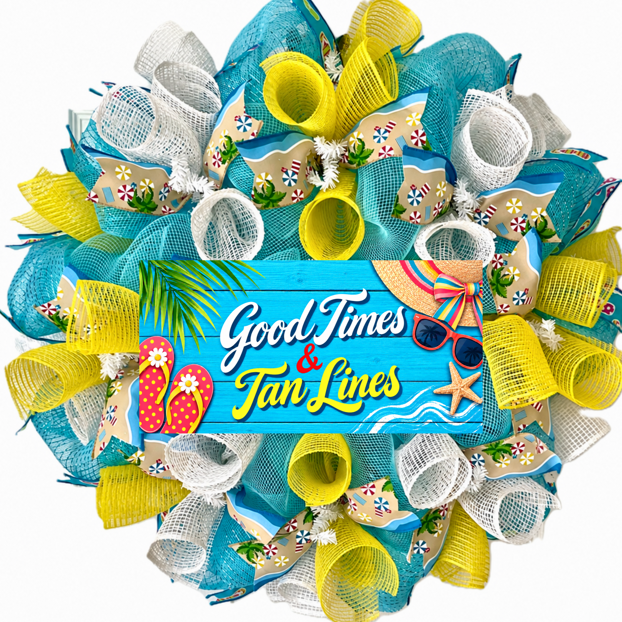 Good Times And Tan Lines Handmade Deco Mesh Summer Wreath