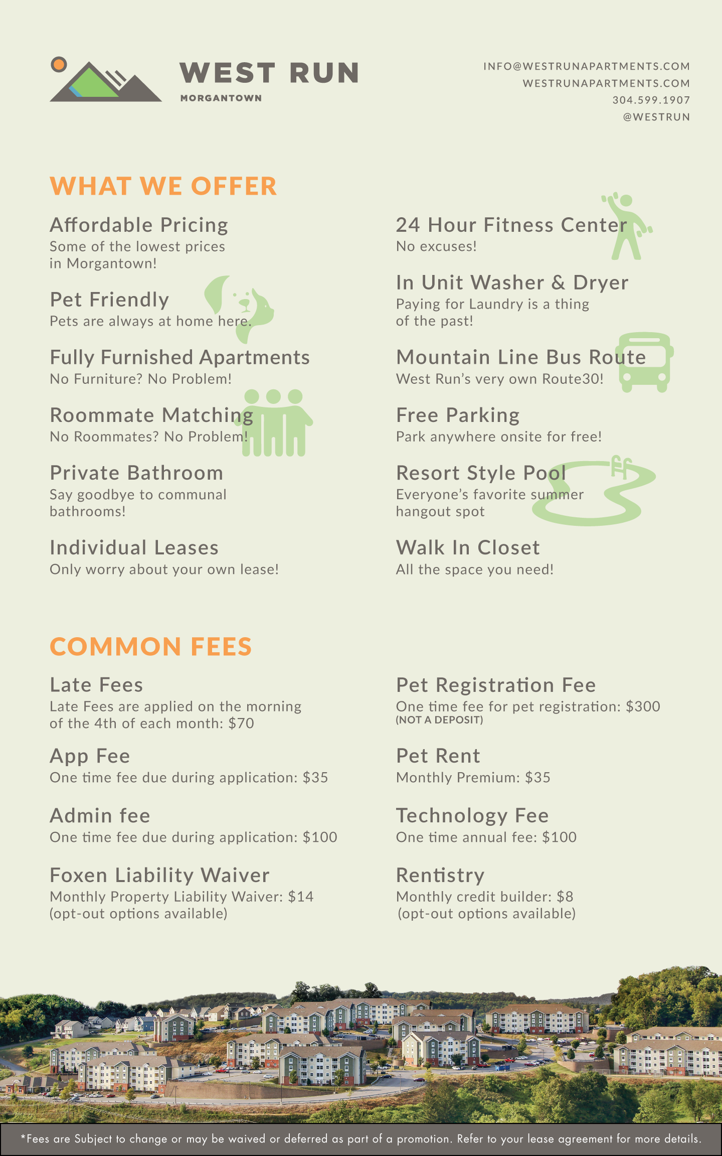 Amenity + Fees at a Glance