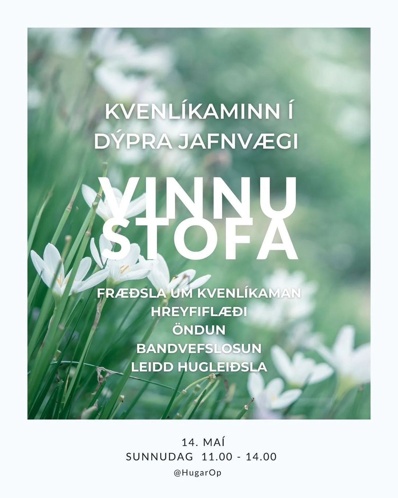 ✨Vinnustofa ~ Kvenl&iacute;kaminn &iacute; d&yacute;pra jafnv&aelig;gi ✨

&Uacute;r r&ouml;khugsun &iacute; inns&aelig;i.

Hvers vegna sko&eth;a &eacute;g og fr&aelig;&eth;i fyrst og fremst um mja&eth;magrindina? 

&THORN;ar liggur r&oacute;t heilsu 