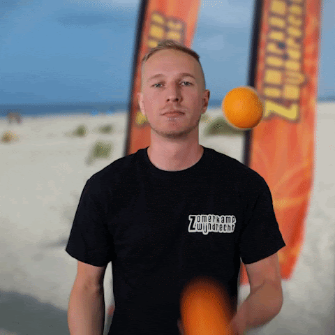 Gif of person juggling balls and accidentally hitting themself in the face