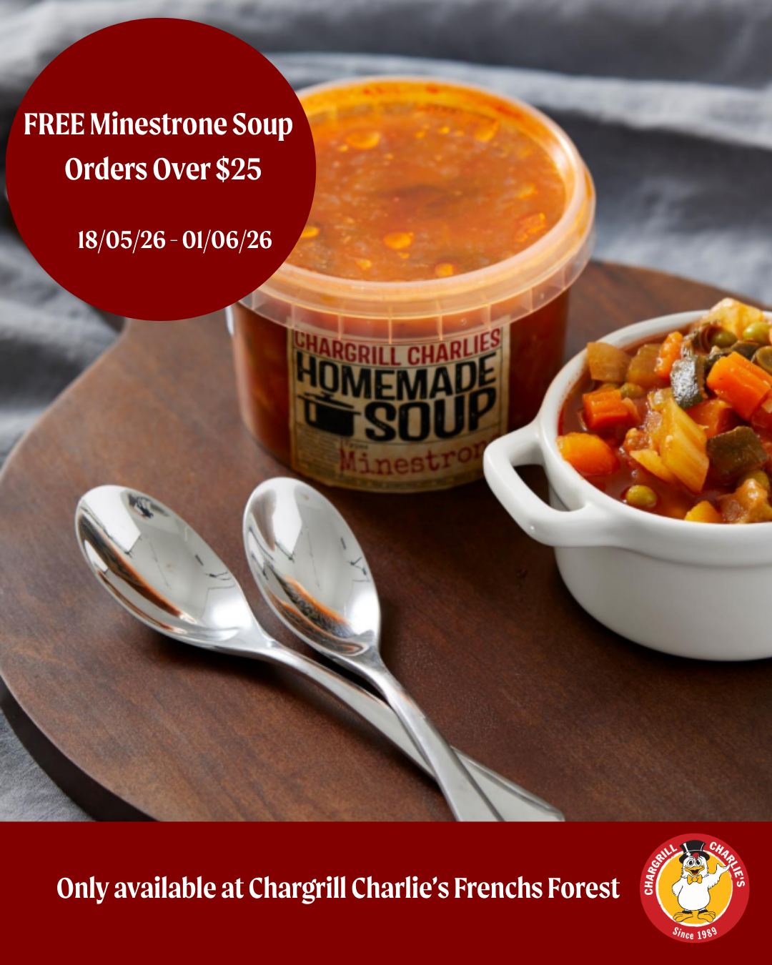 FREE Minestrone Soup from Chargrill Charlies!