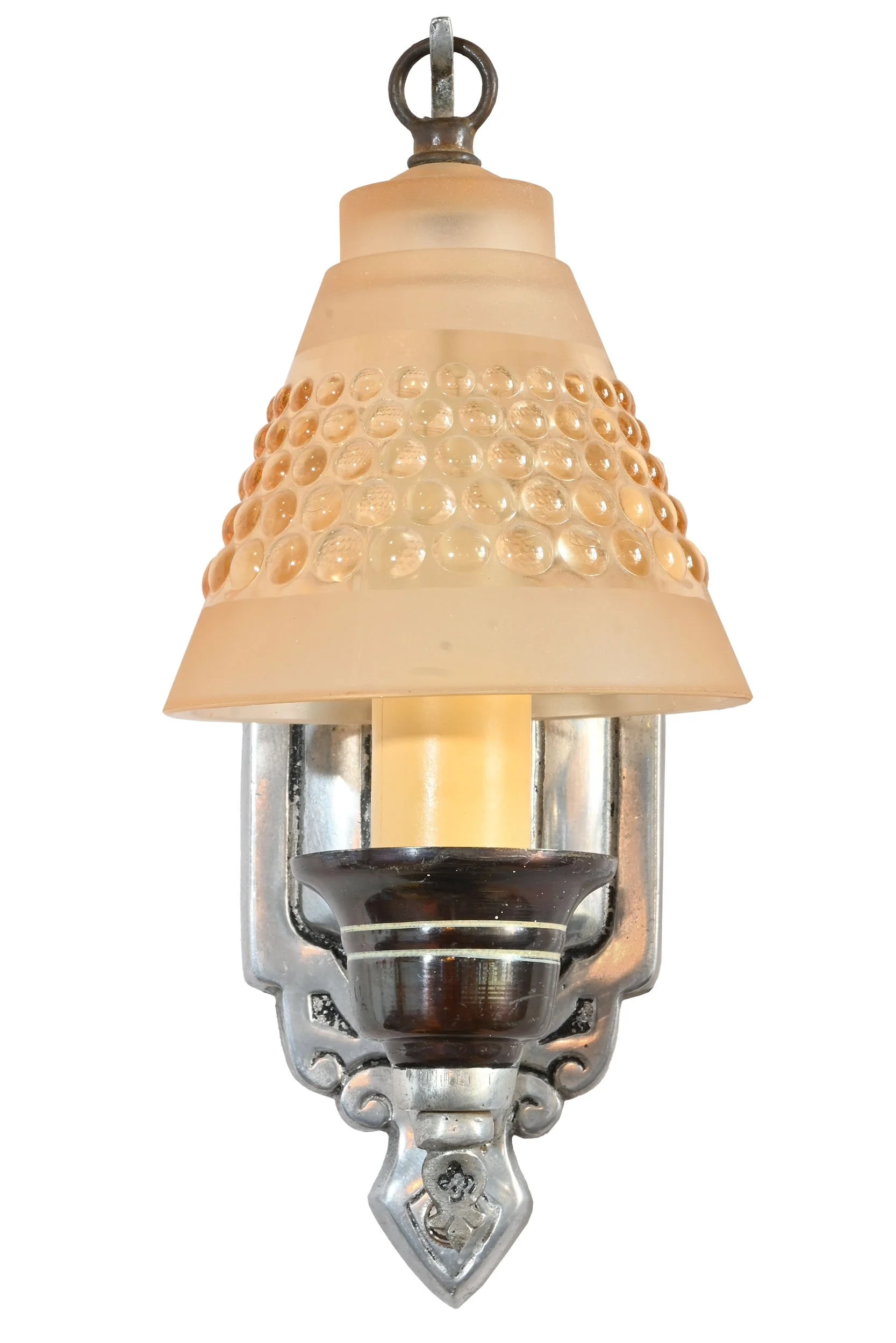 27258 pair of silver deco single candle sconces with light amber smoke bell 2.jpg