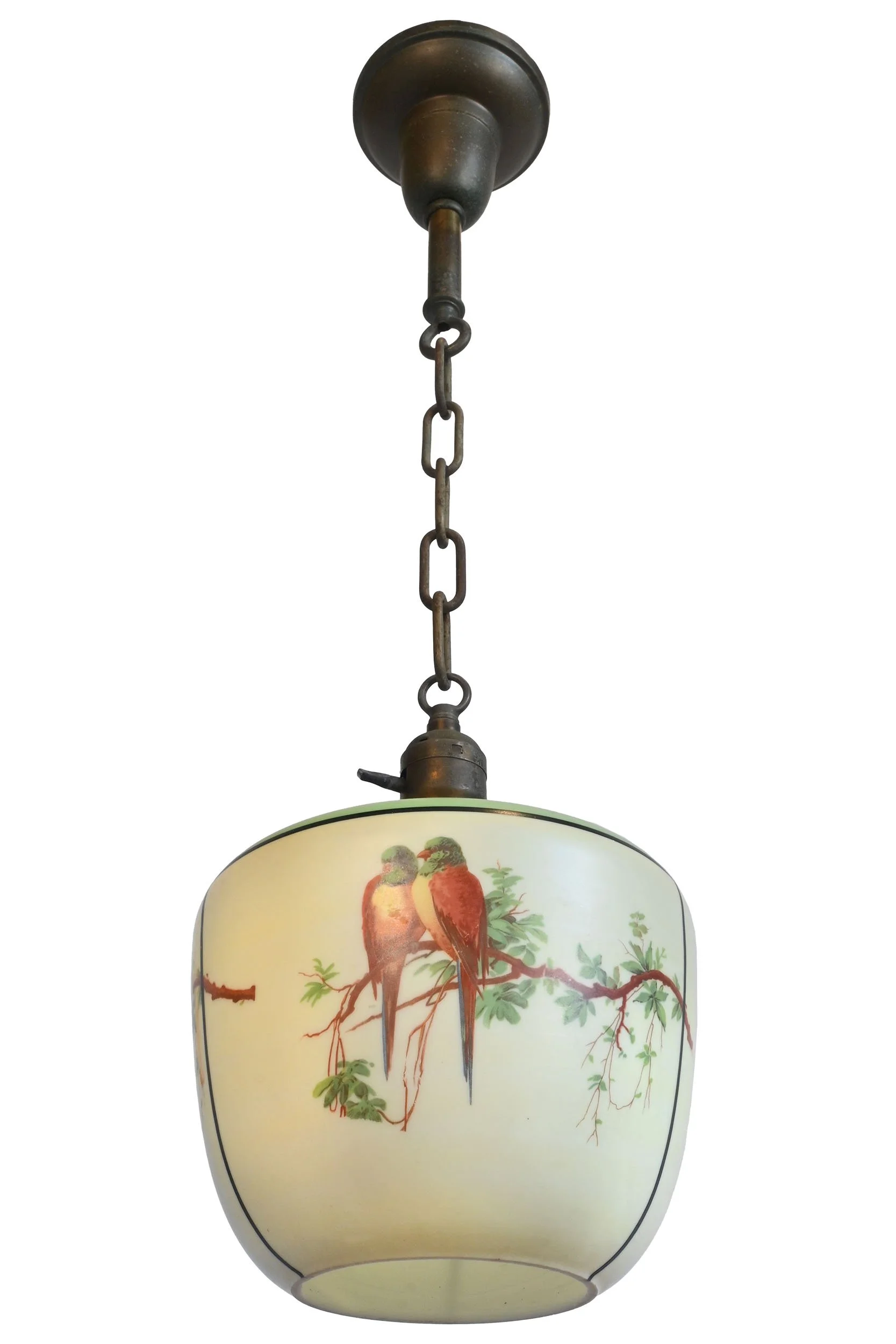 27537 stenciled mated parakeets shade on brass pendant 2.jpg