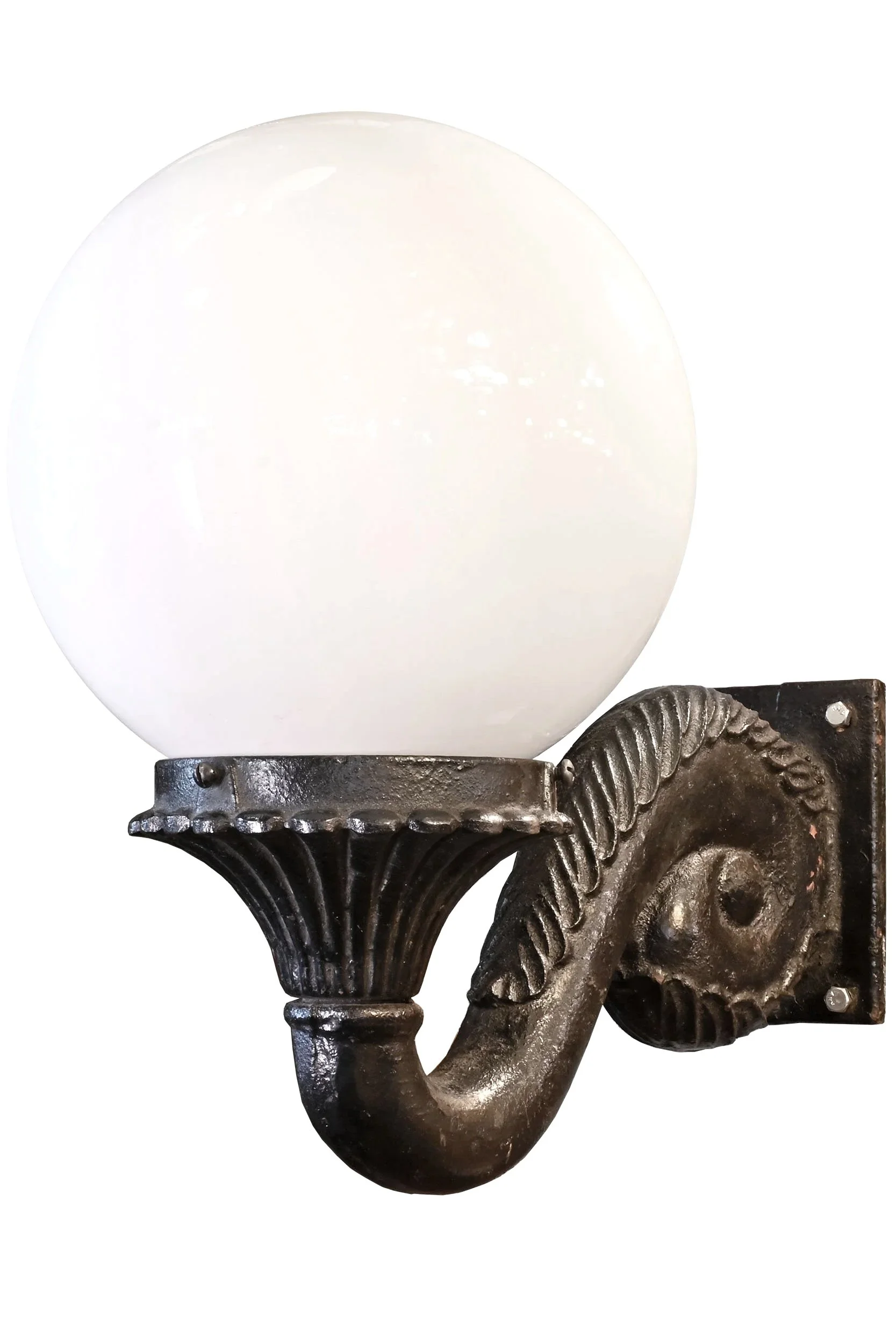 27269+black+cast+iron+scroll+arm+sconce+with+12+inch+milk+glass+globe+2.jpg