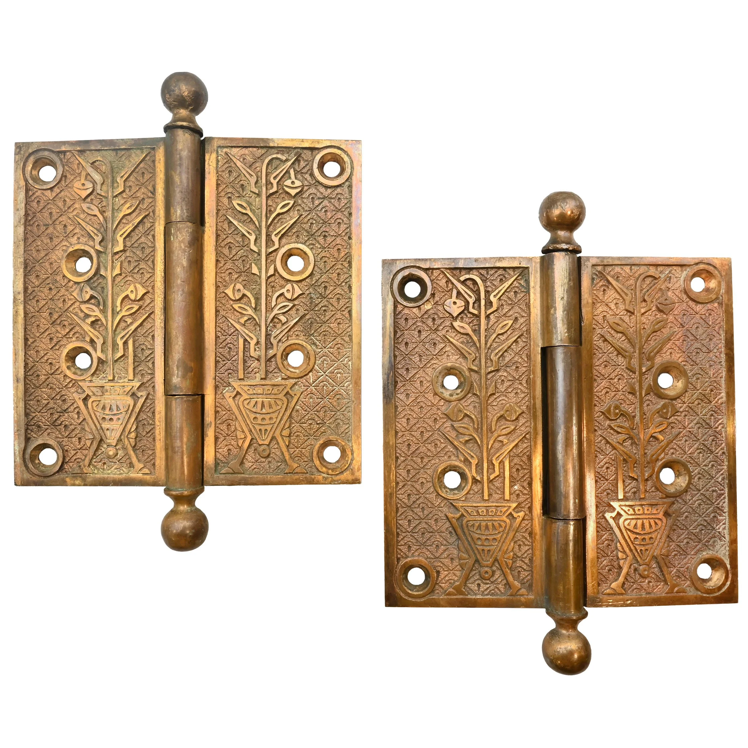 27725 pair of cast brass floral eastlake hinges with urn design 1.jpg