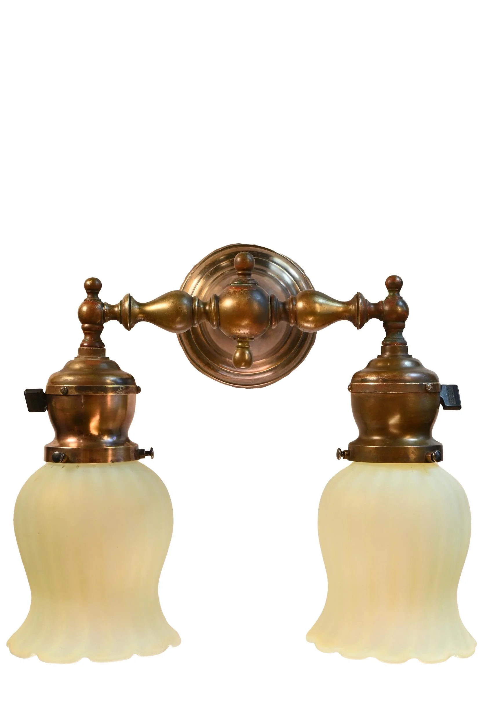 brass 2 shade sconce with vaseline lct shades 1.jpg