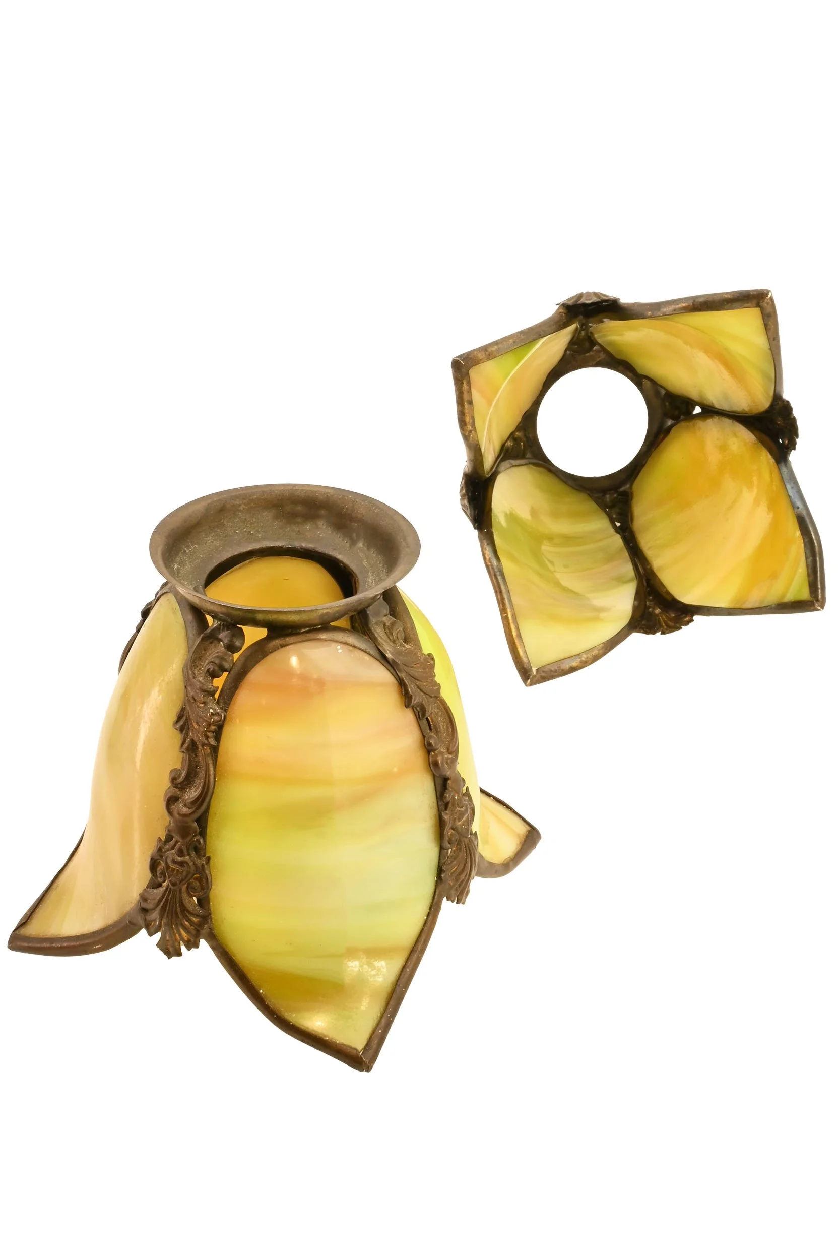 27361 green slag glass bent petal shade with filigree 1.jpg