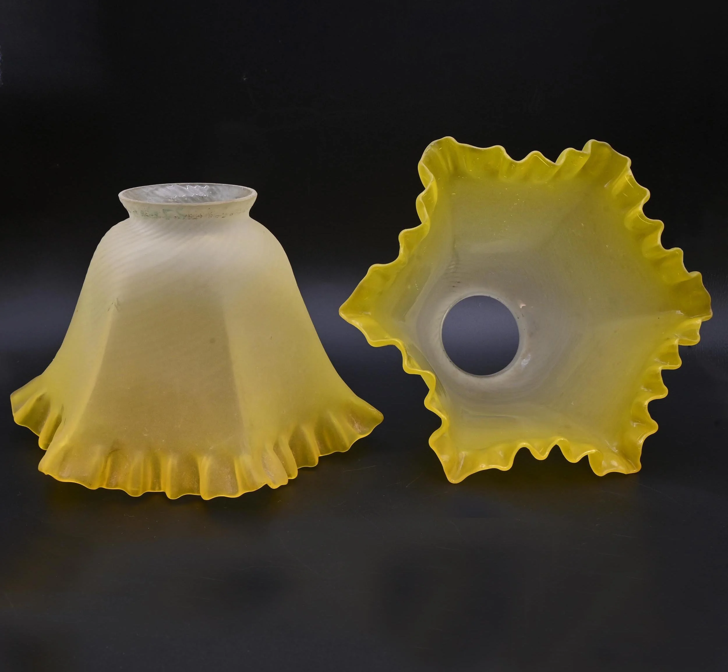 27825 matt yellow etched set of three piecrust shades 2.jpg
