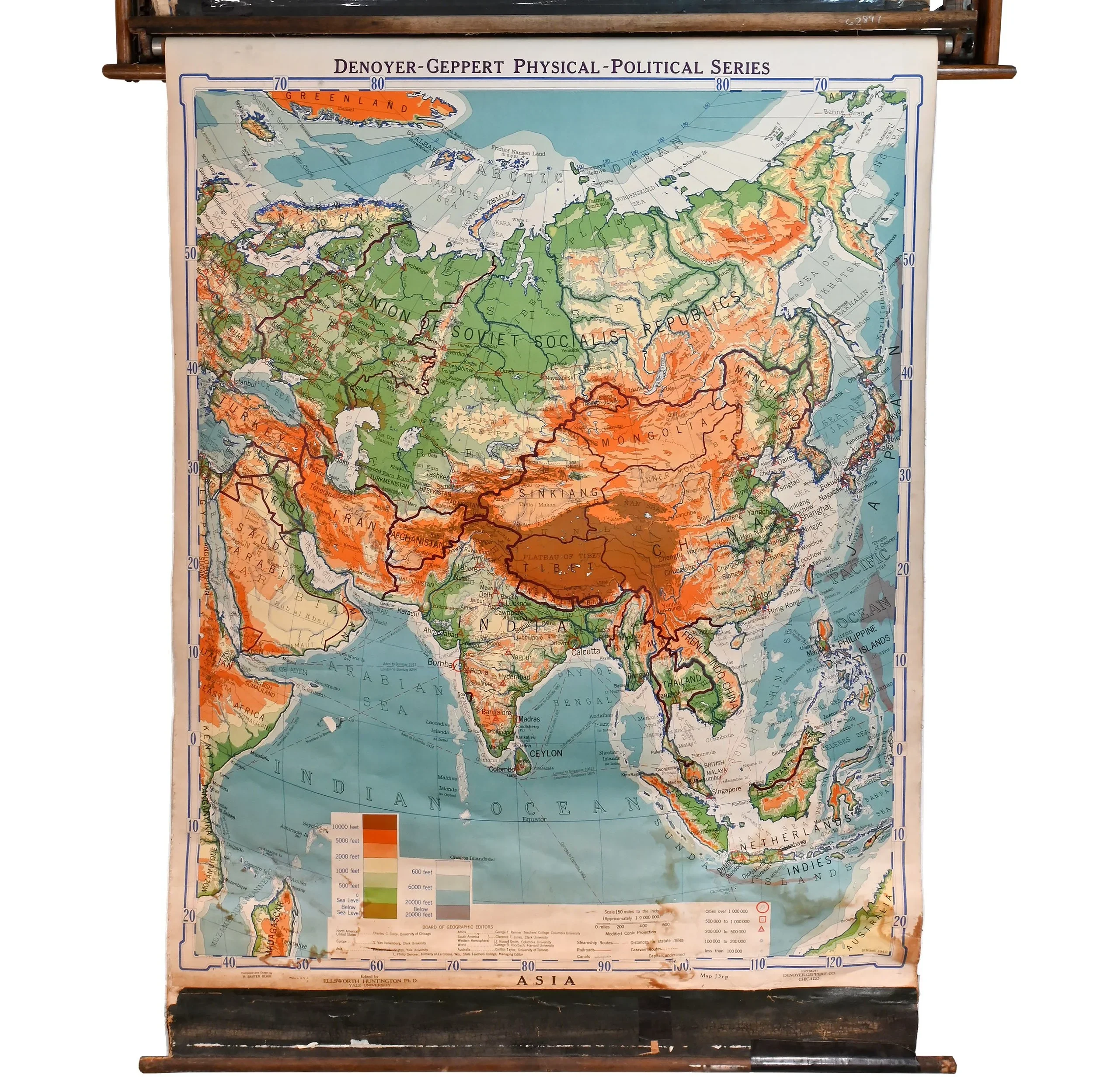 denoyer-geppert physical political series asia map
