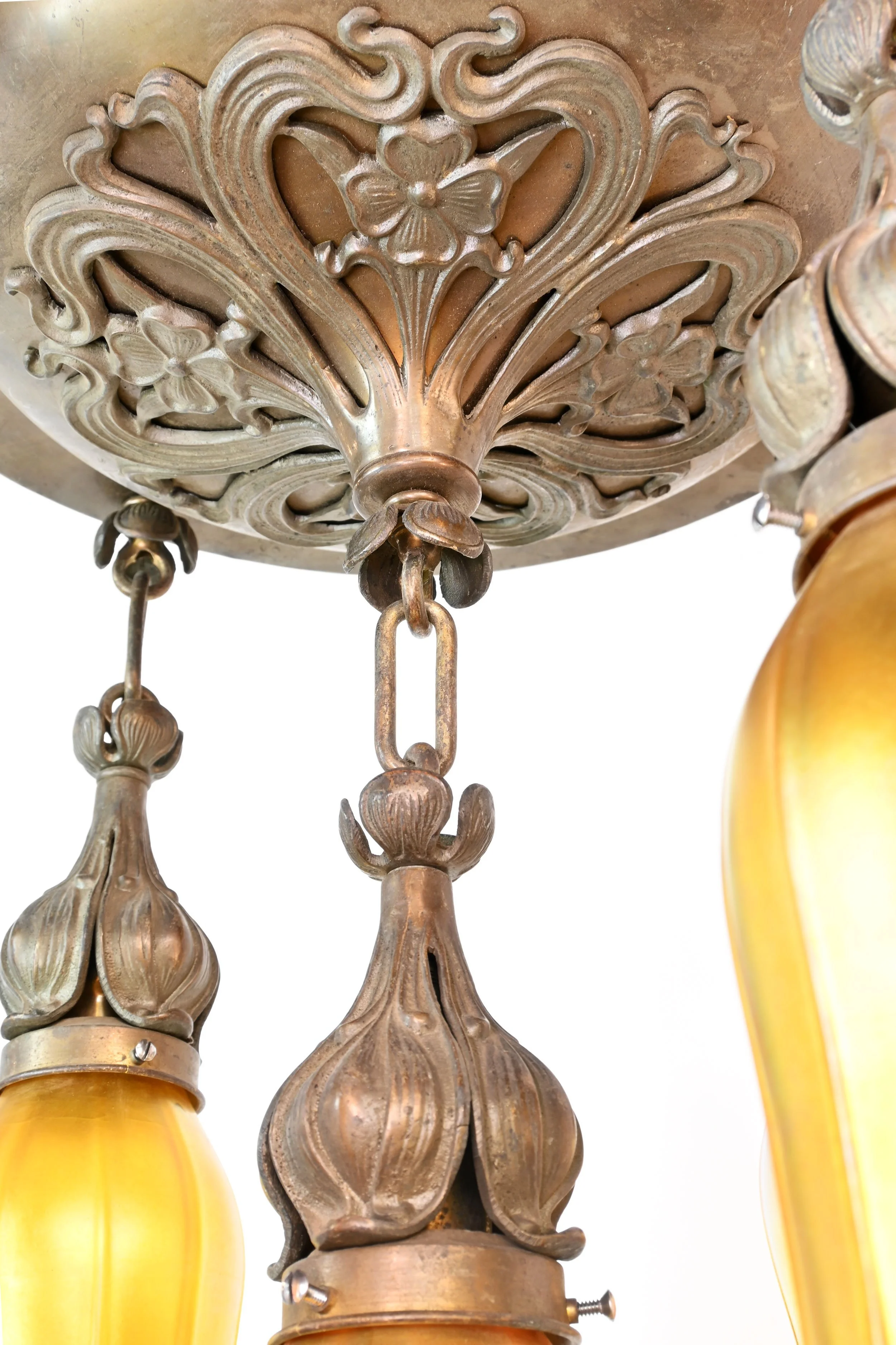 61002-bronze-floral-art-nouveau-chandelier-w-quezal-tall-bell-aurene-shades-4.jpg