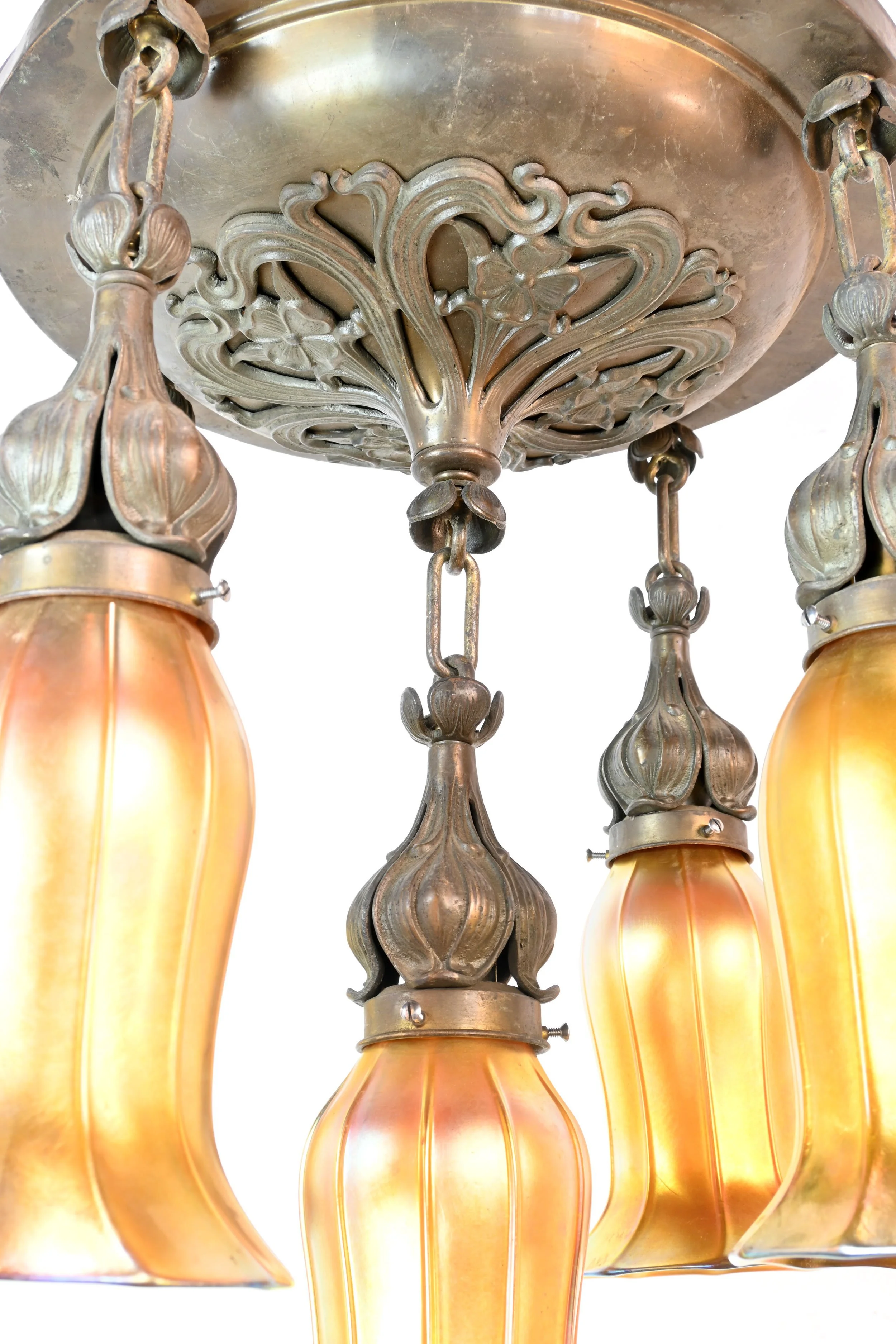 61002-bronze-floral-art-nouveau-chandelier-w-quezal-tall-bell-aurene-shades-5.jpg
