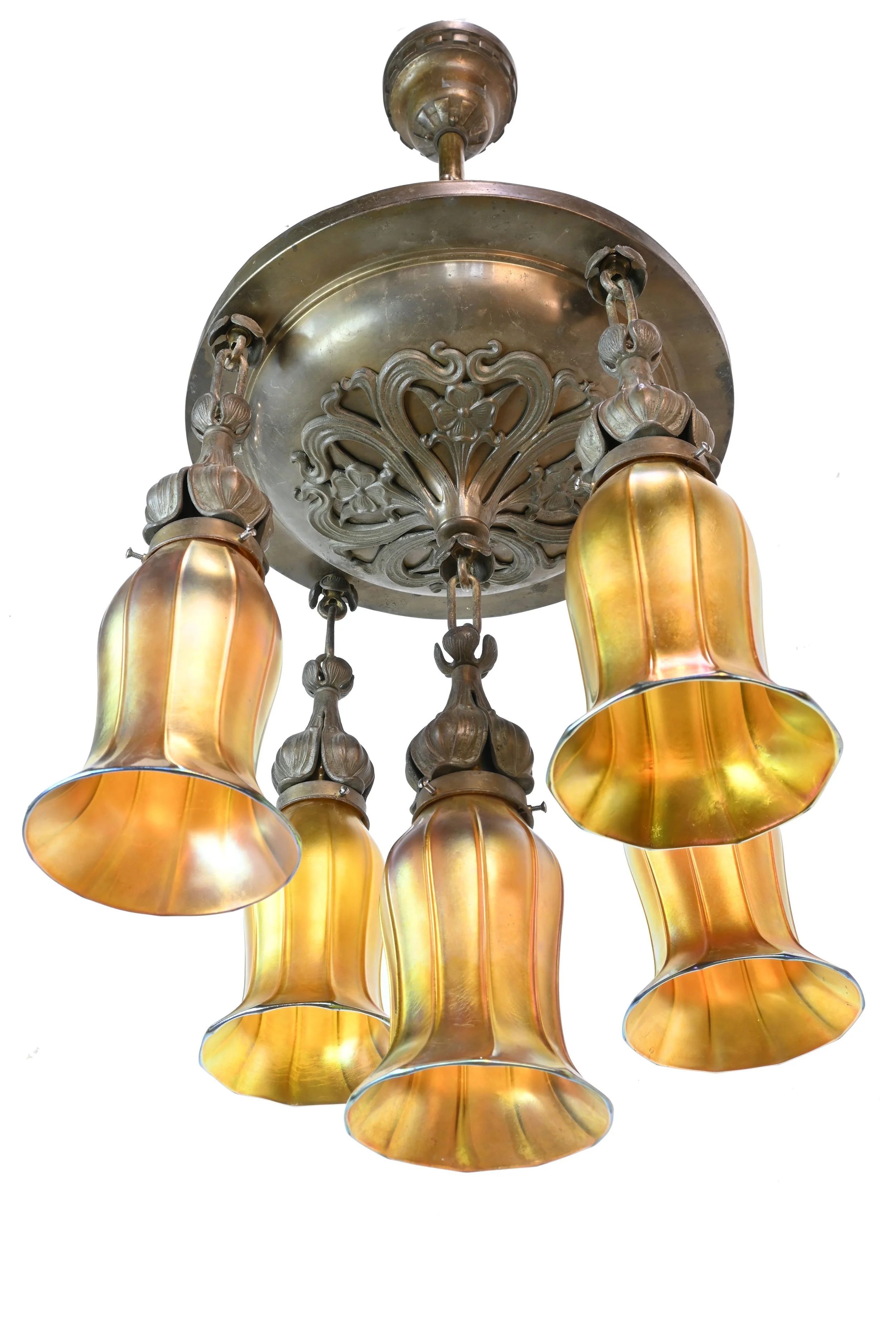 61002-bronze-floral-art-nouveau-chandelier-w-quezal-tall-bell-aurene-shades-6.jpg