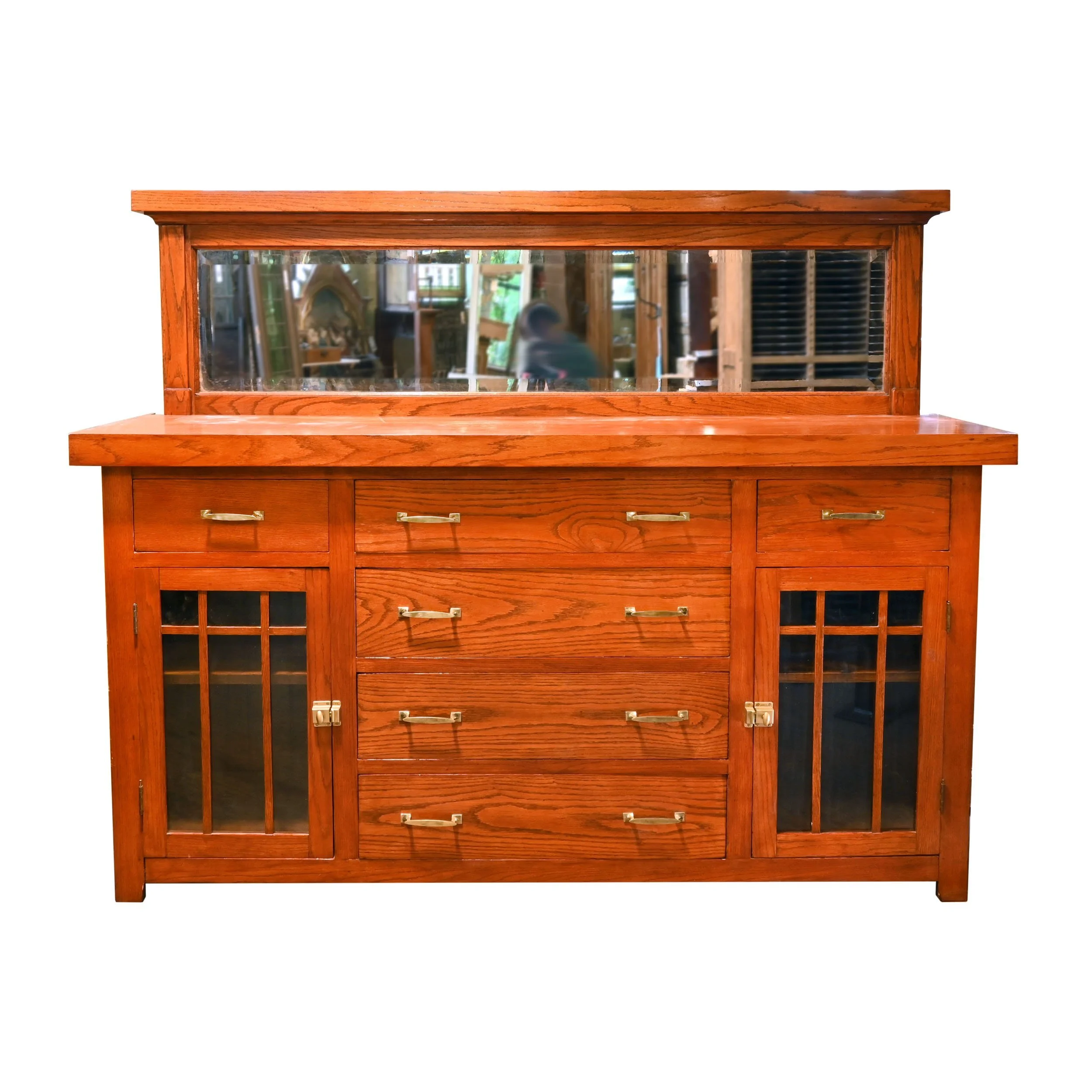 62512+refinished+short+oak+craftsman+buffet+with+beveled+mirror+1.jpg