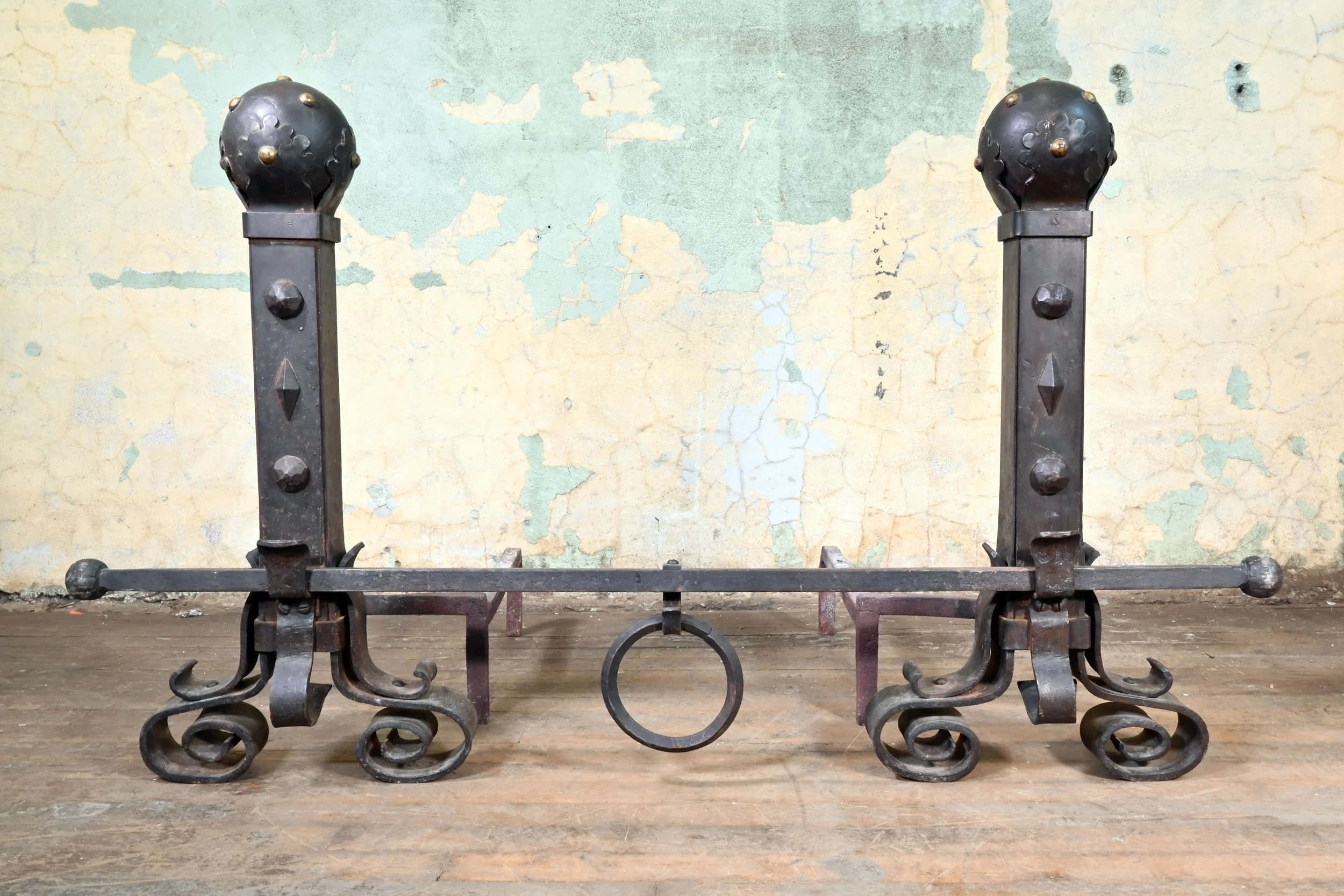 62560+scrolled+iron+andovers+and+matching+rack+of+fireplace+tools+3.jpg