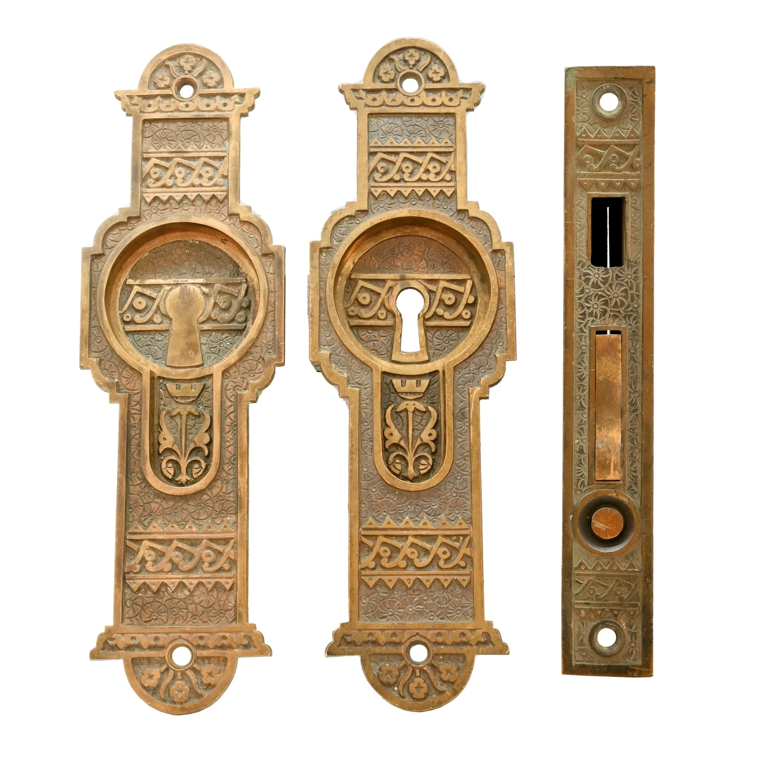 H62410+corbin+brocade+brass+pocket+door+pull+and+latch+set+1.jpg