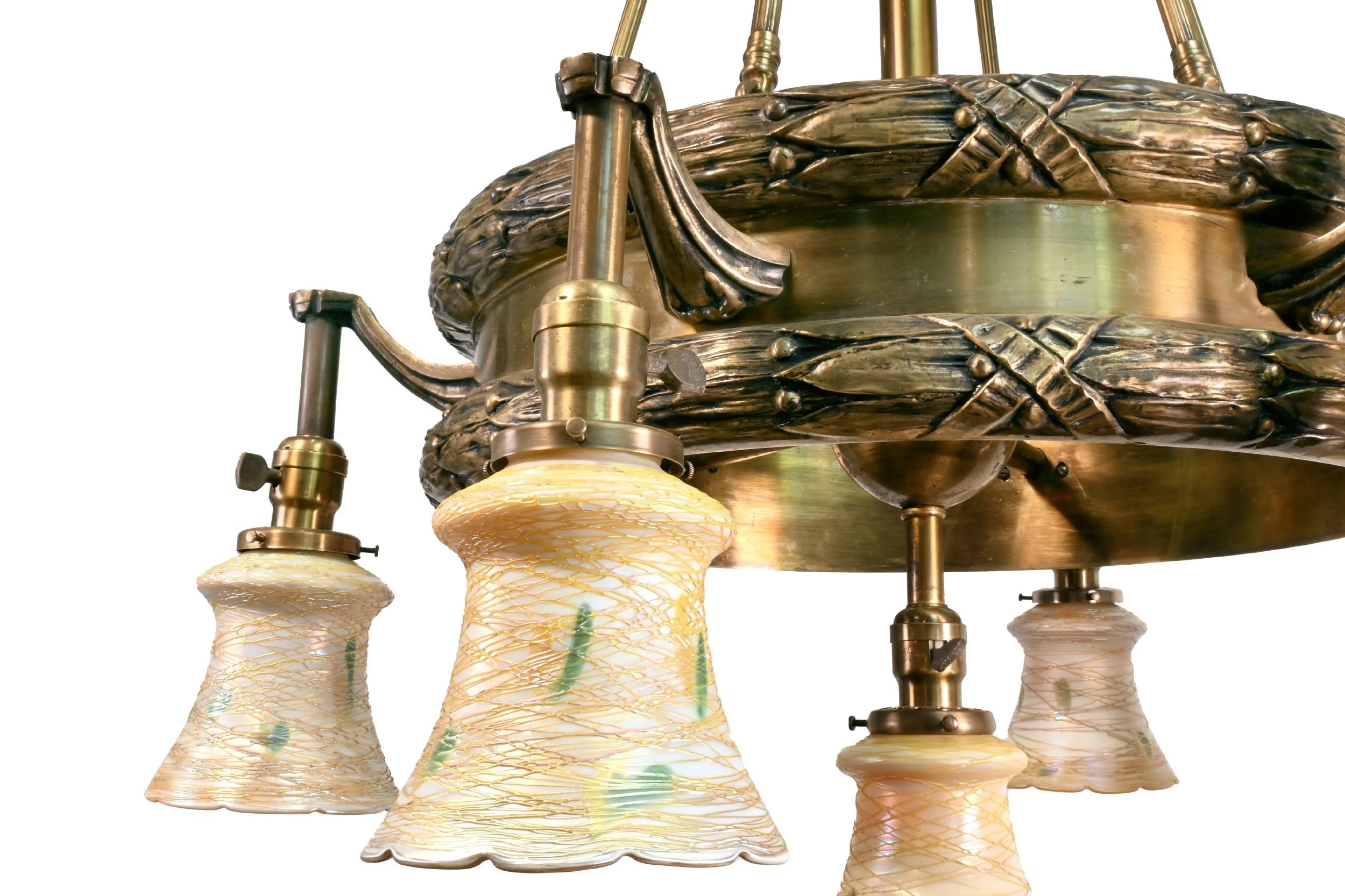 61427+brass+seven+light+wreath+chandelier+with+aurene+and+calcite+gold+thread+art+glass+shades+2.jpg