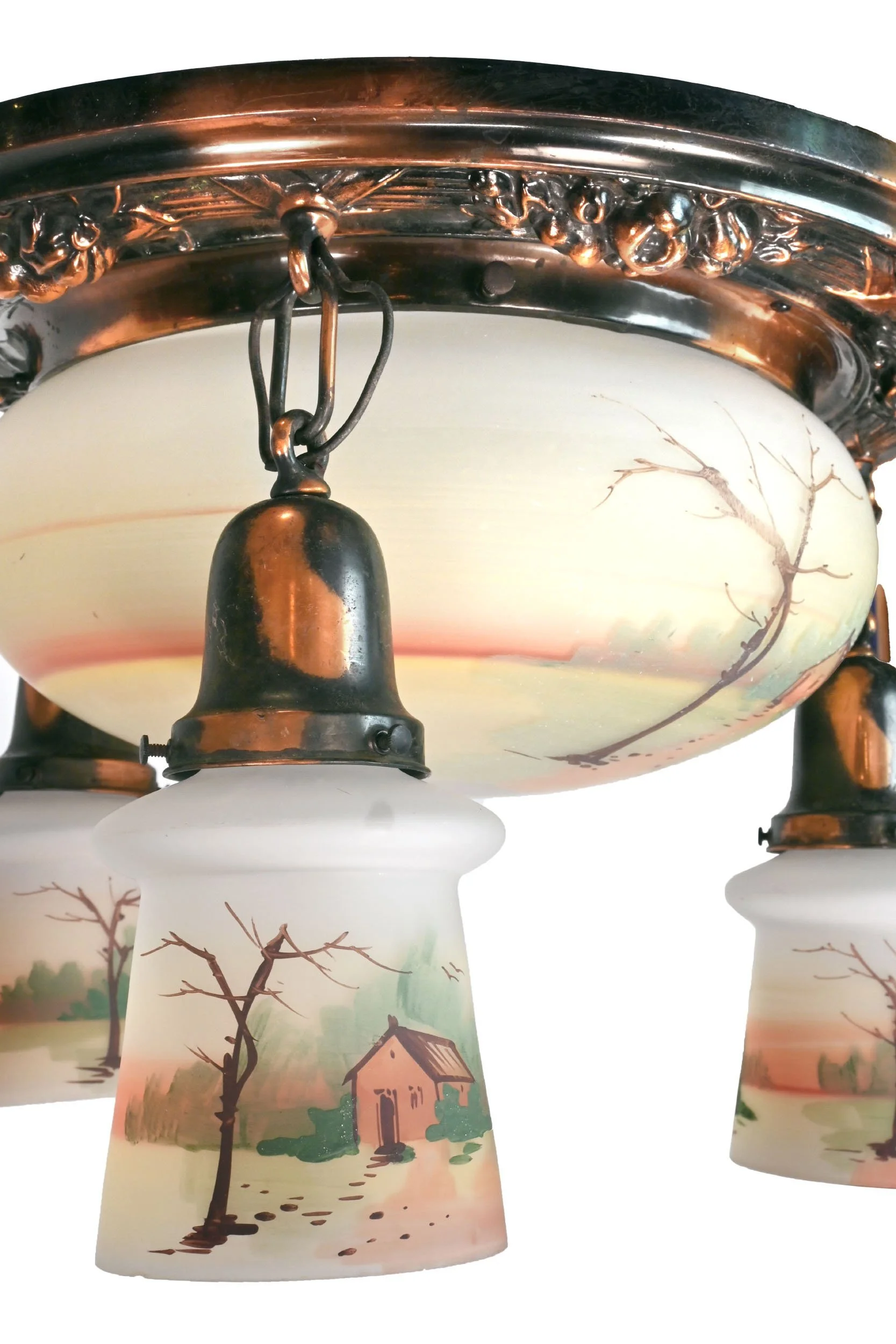 62760+gilt+and+satin+ring+light+with+hand+painted+landscape+dome+and+satellite+shades+3.jpg