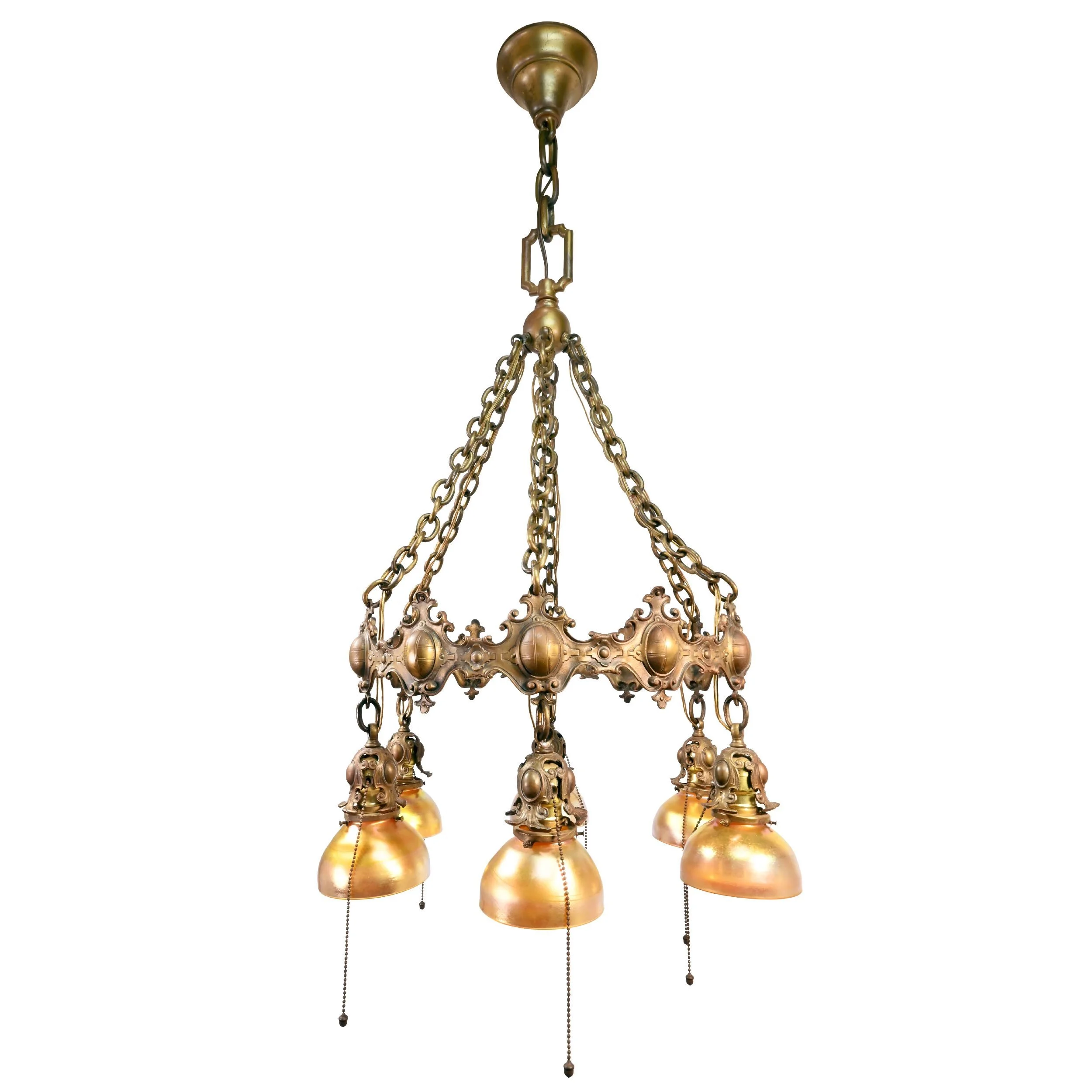 48542+bronze+six+shade+chandelier+with+tiffany+attributed+favrile+glass+shades+2.jpg