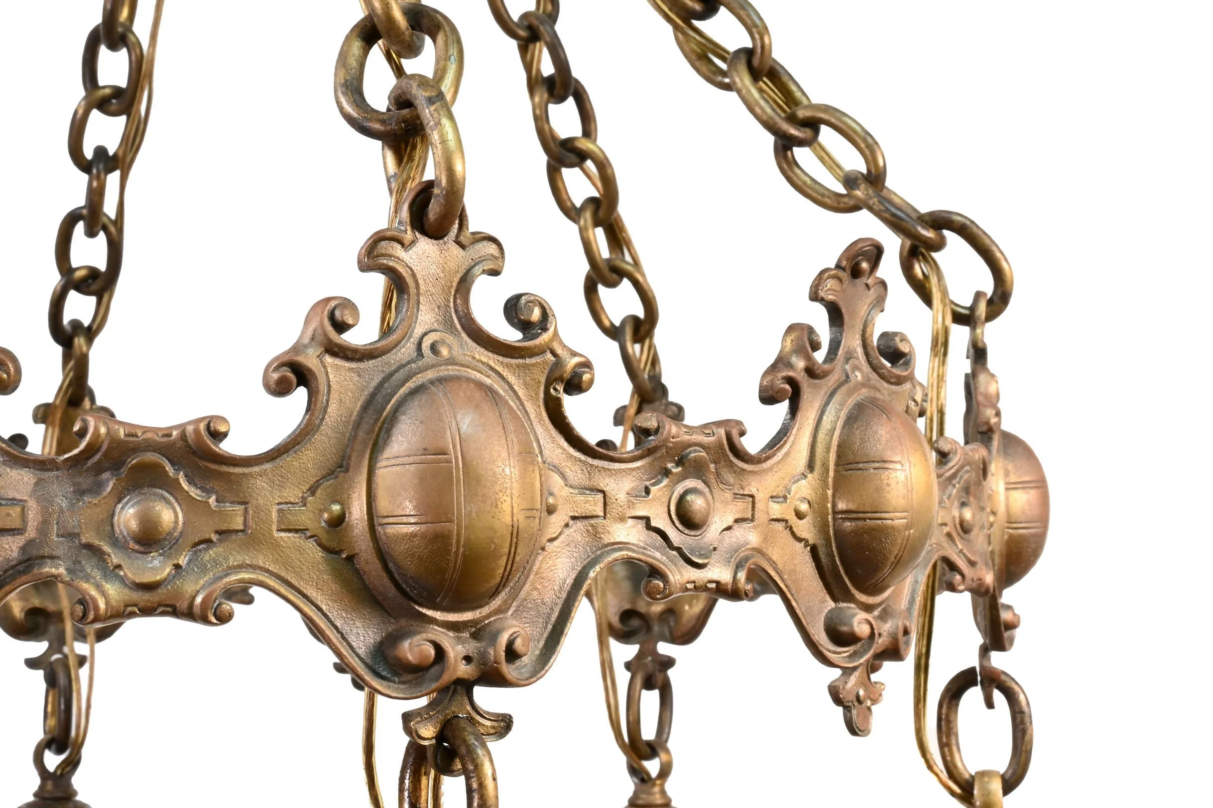 48542+bronze+six+shade+chandelier+with+tiffany+attributed+favrile+glass+shades+3.jpg