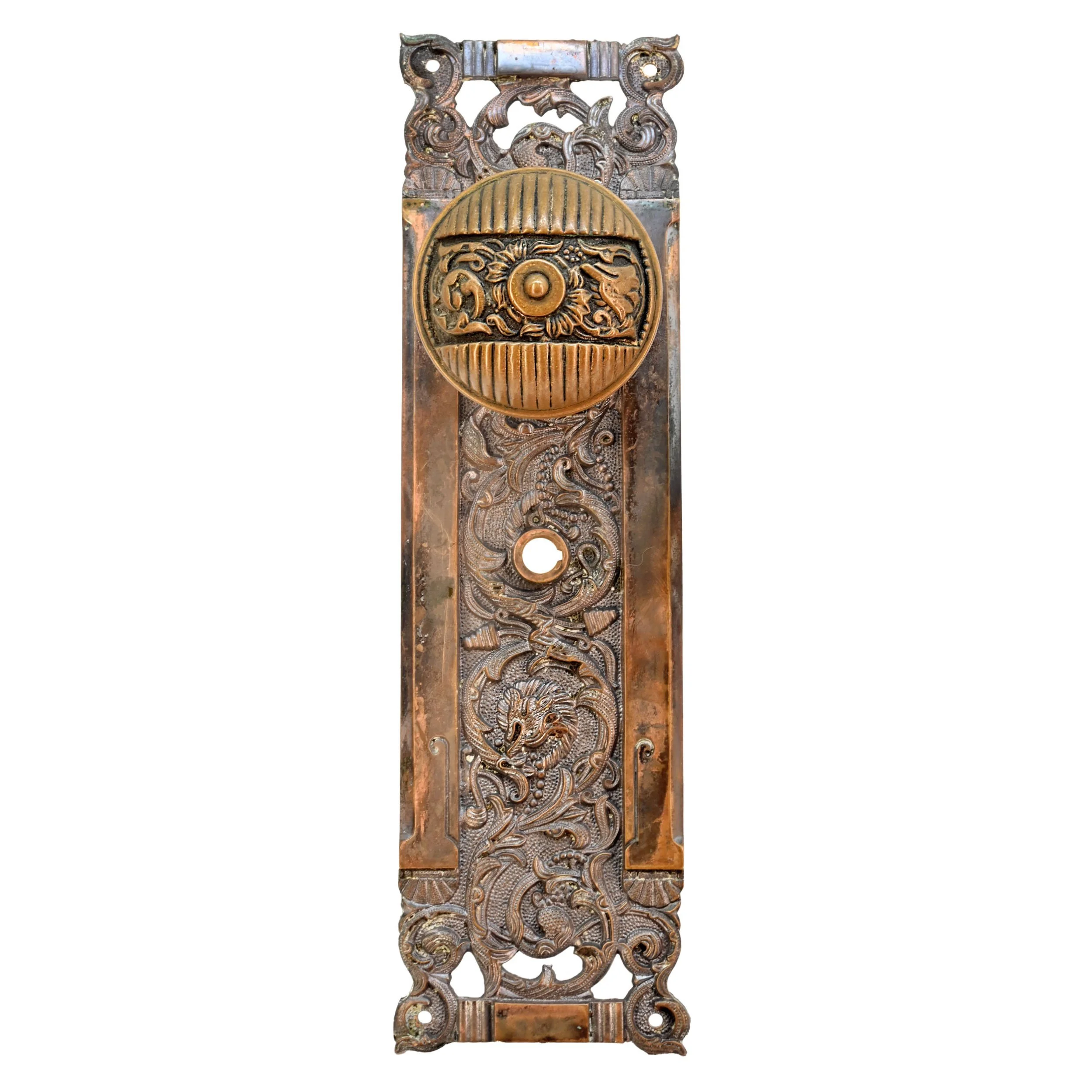 H62383+reading+hardware+co+brass+fox+head+knob+%26+plate+entry+set+2.jpg