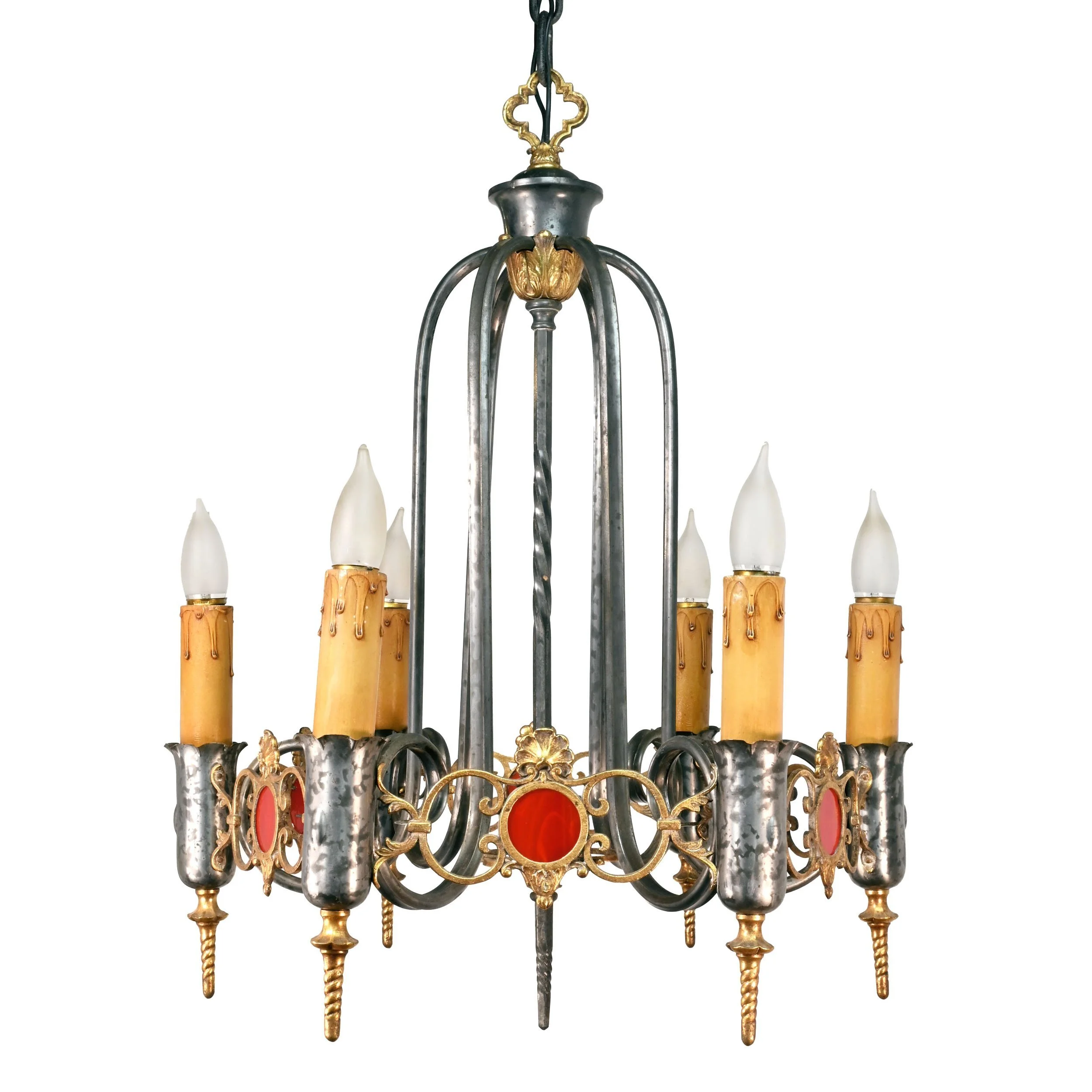 62876+six+candle+tudor+chandelier+with+red+glass+rondels+1.jpg