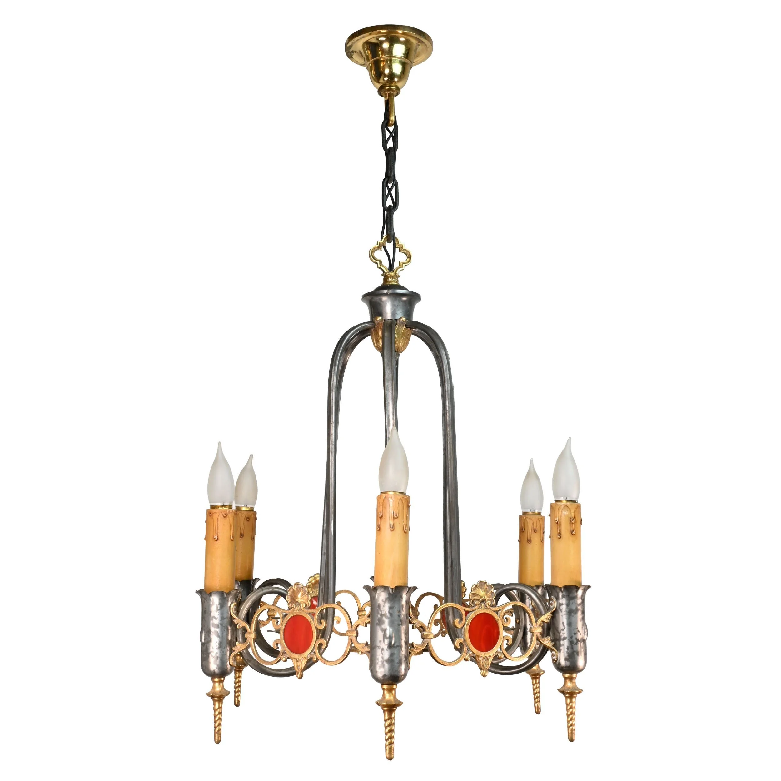 62876+six+candle+tudor+chandelier+with+red+glass+rondels+2.jpg