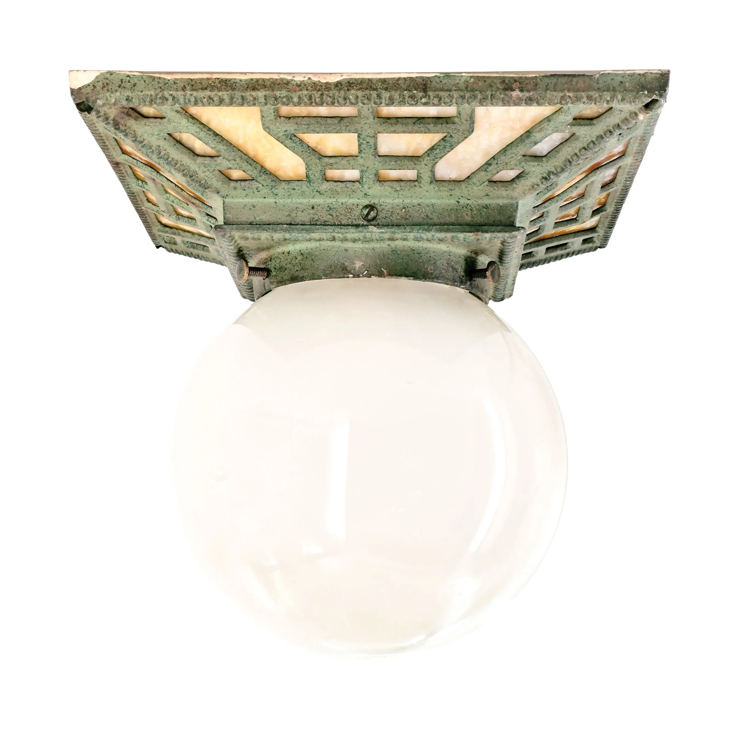 62900+green+painted+iron+exterior+flushmount+with+slag+glass+and+globe+1.jpg