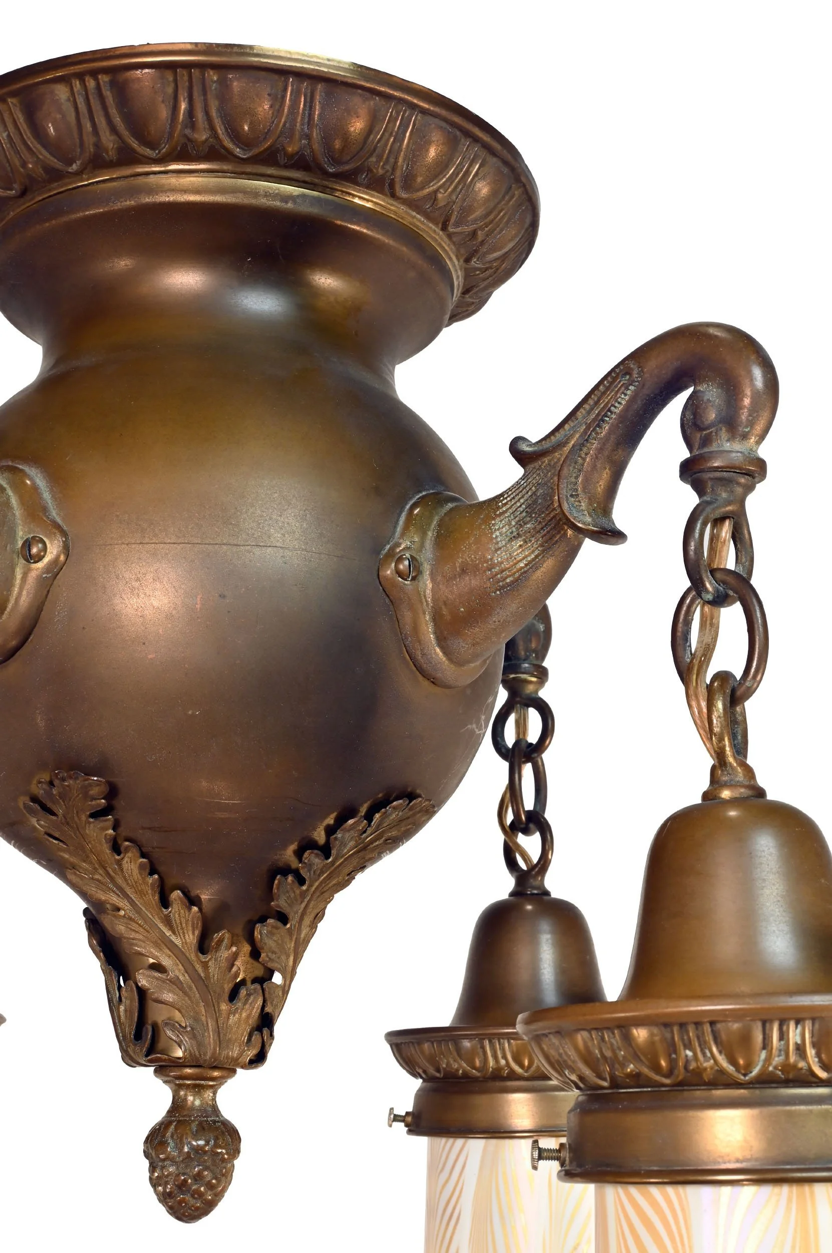 62914+brass+beaux+arts+four+arm+flushmount+with+gold+pulled+feather+quezal+shades+2.jpg