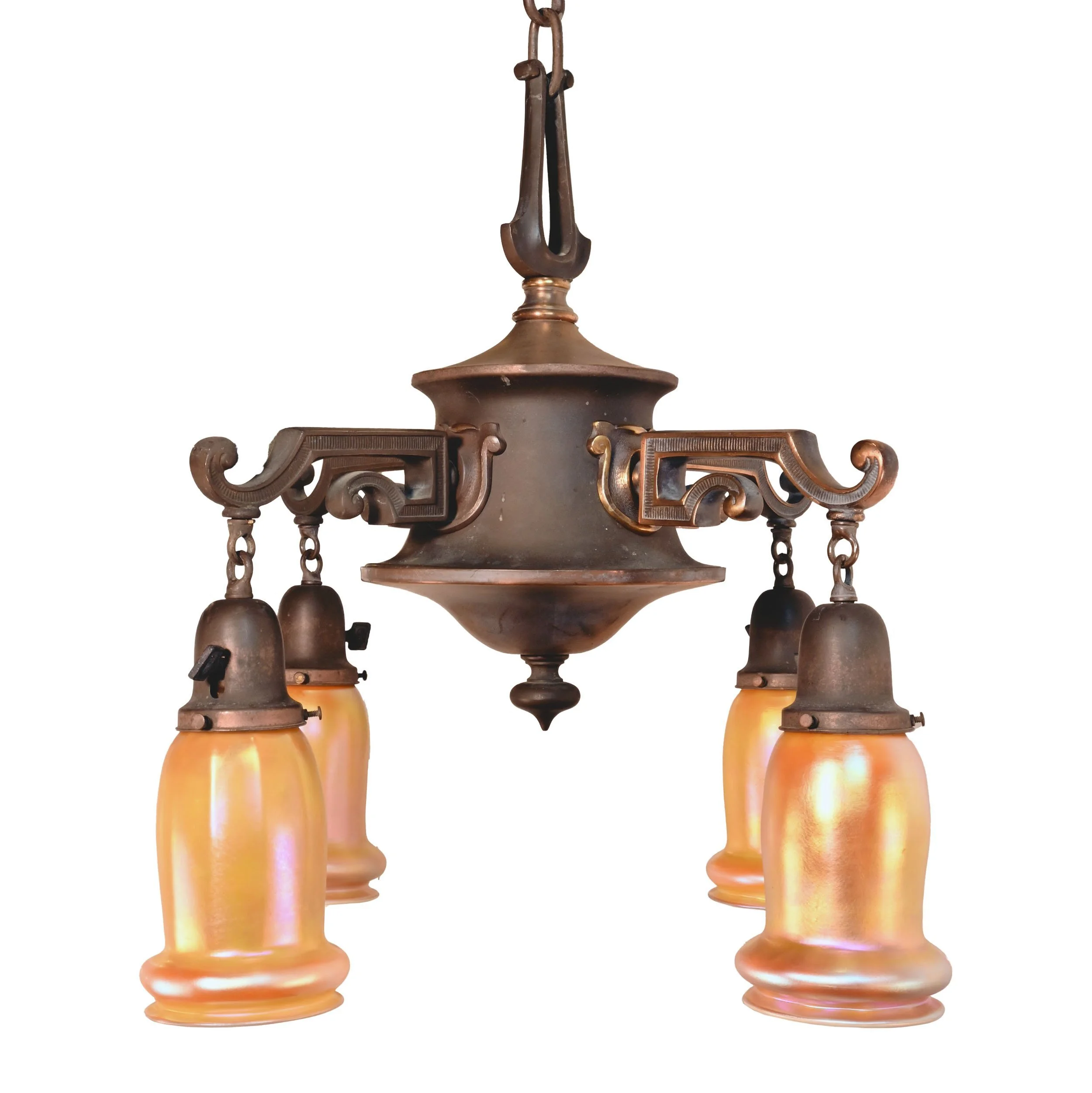 62919+brass+federal+four+light+chandelier+with+cast+arms+and+steuben+shades+2.jpg
