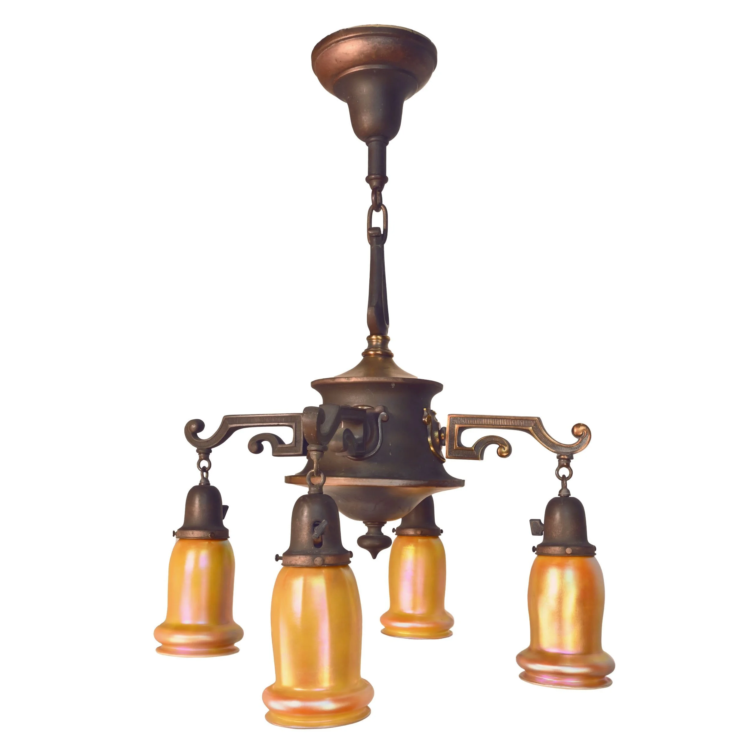 62919+brass+federal+four+light+chandelier+with+cast+arms+and+steuben+shades+1.jpg