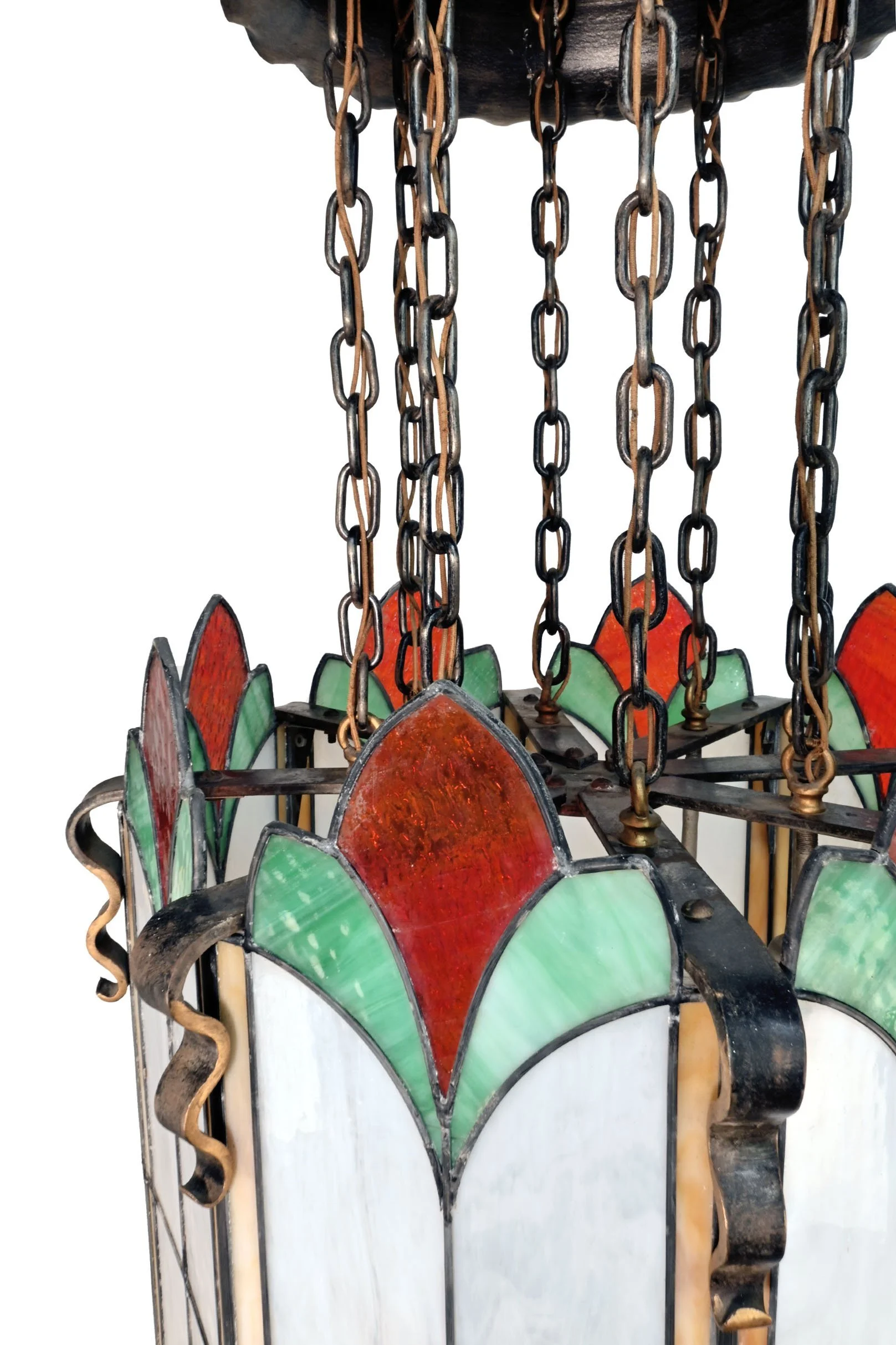 62982+two+tone+chandelier+with+oversized+red+green+and+white+stained+glass+lantern+shade+3.jpg