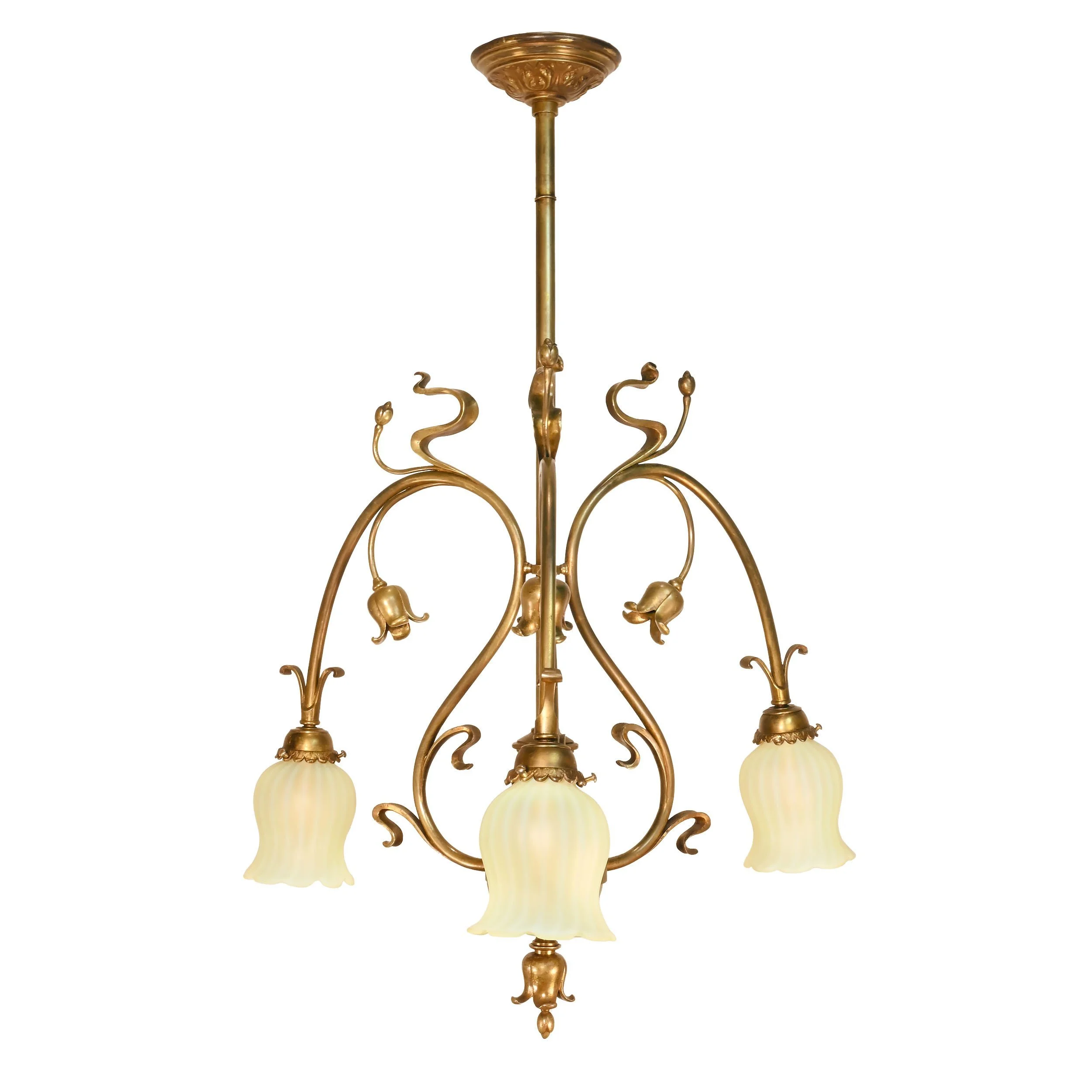 61212+brass+art+nouveau+tulip+chandelier+with+louis+comfort+tiffany+opalescent+shades+1.jpg