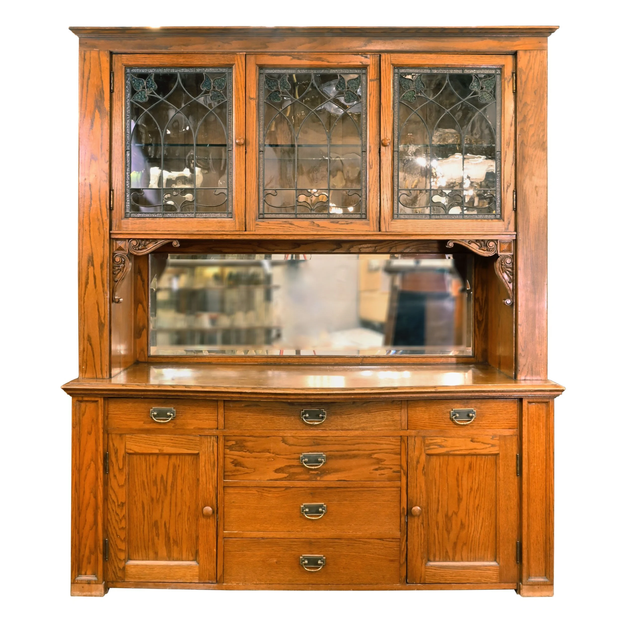 63070+oak+buffet+with+leafy+design+leaded+glass+uppers+2.jpg