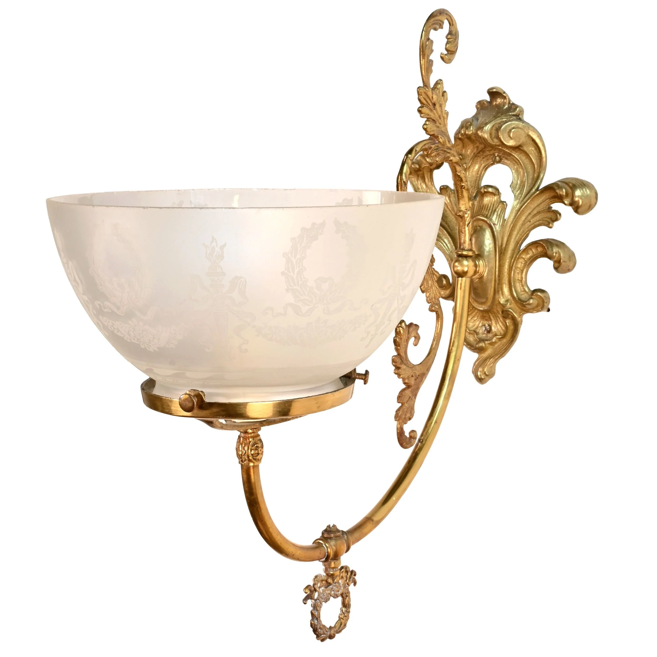 63095+pair+of+brass+rococo+sconces+with+wreath+detail+and+wreath+etched+shades+1.jpg