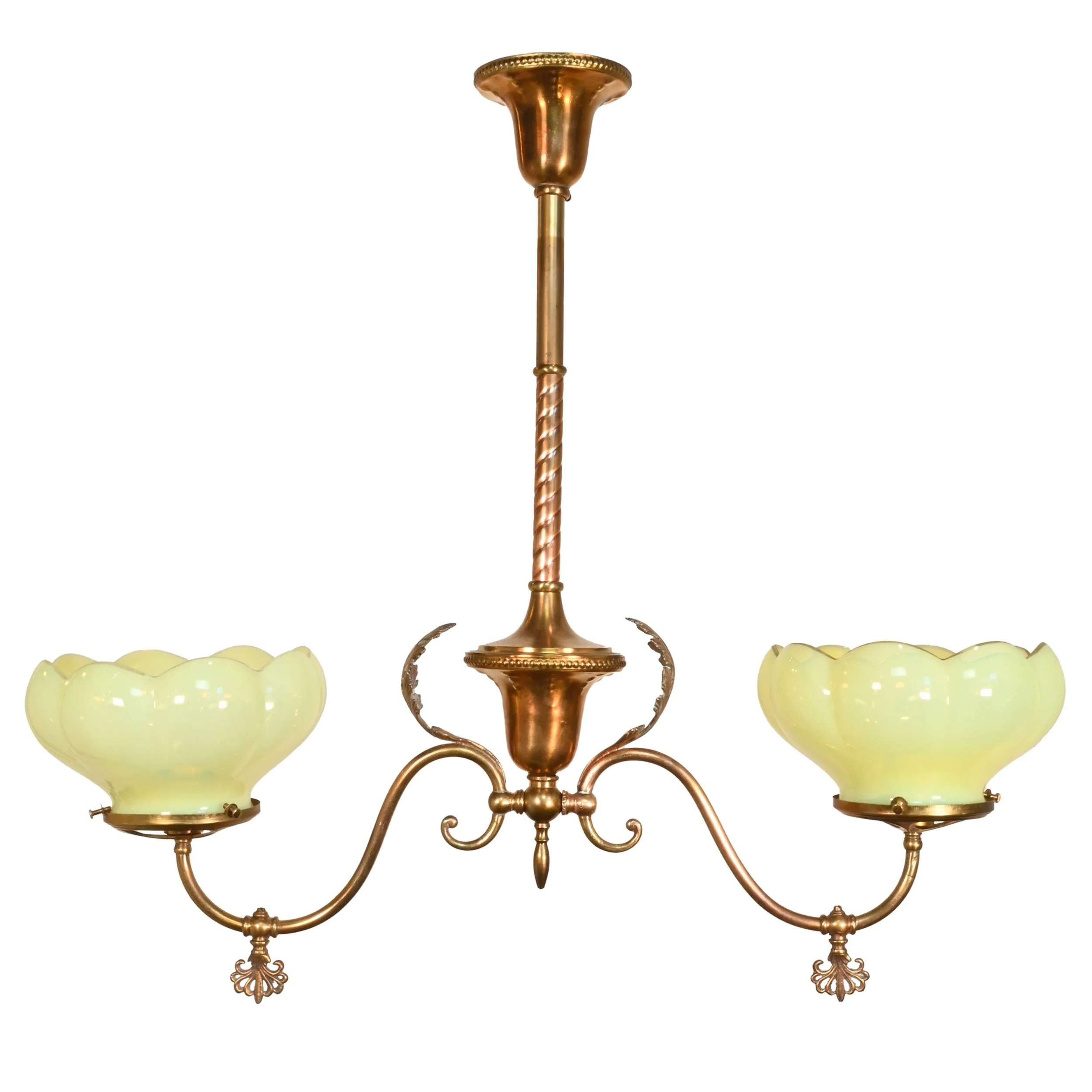 62942+leafy+brass+converted+gas+two+light+with+uranium+shades+1.jpg