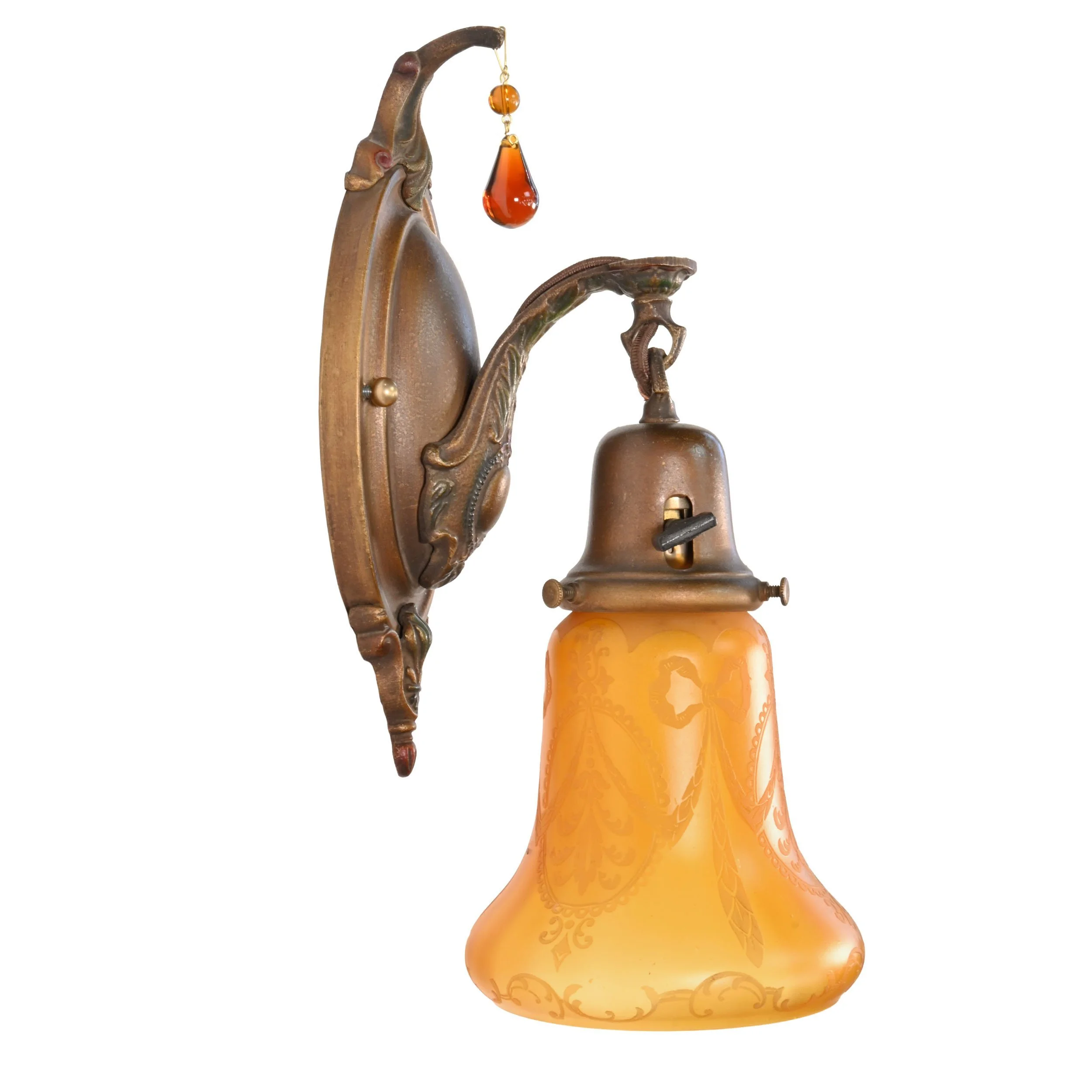 24037+brass+polychrome+sconce+pair+with+etched+amber+shades+3.jpg