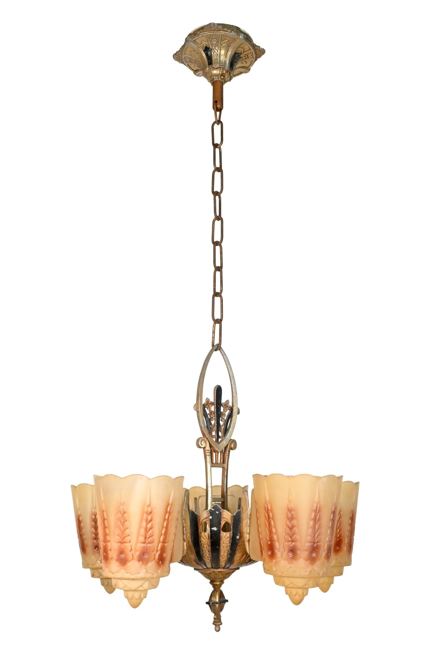 24013+gold+and+black+polychrome+cast+aluminum+five+light+slip+shade+chandelier+5.jpg