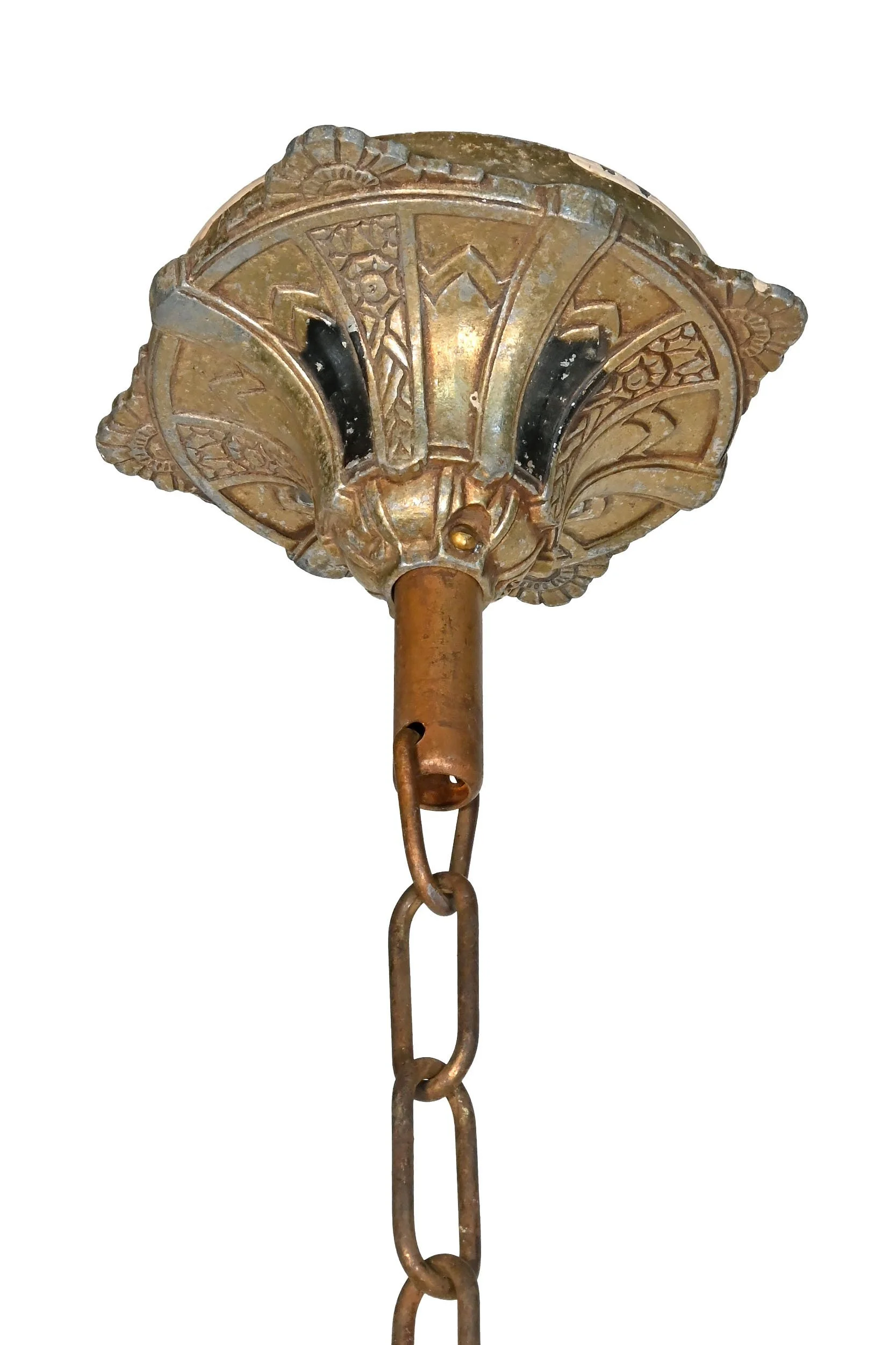 24013+gold+and+black+polychrome+cast+aluminum+five+light+slip+shade+chandelier+2.jpg