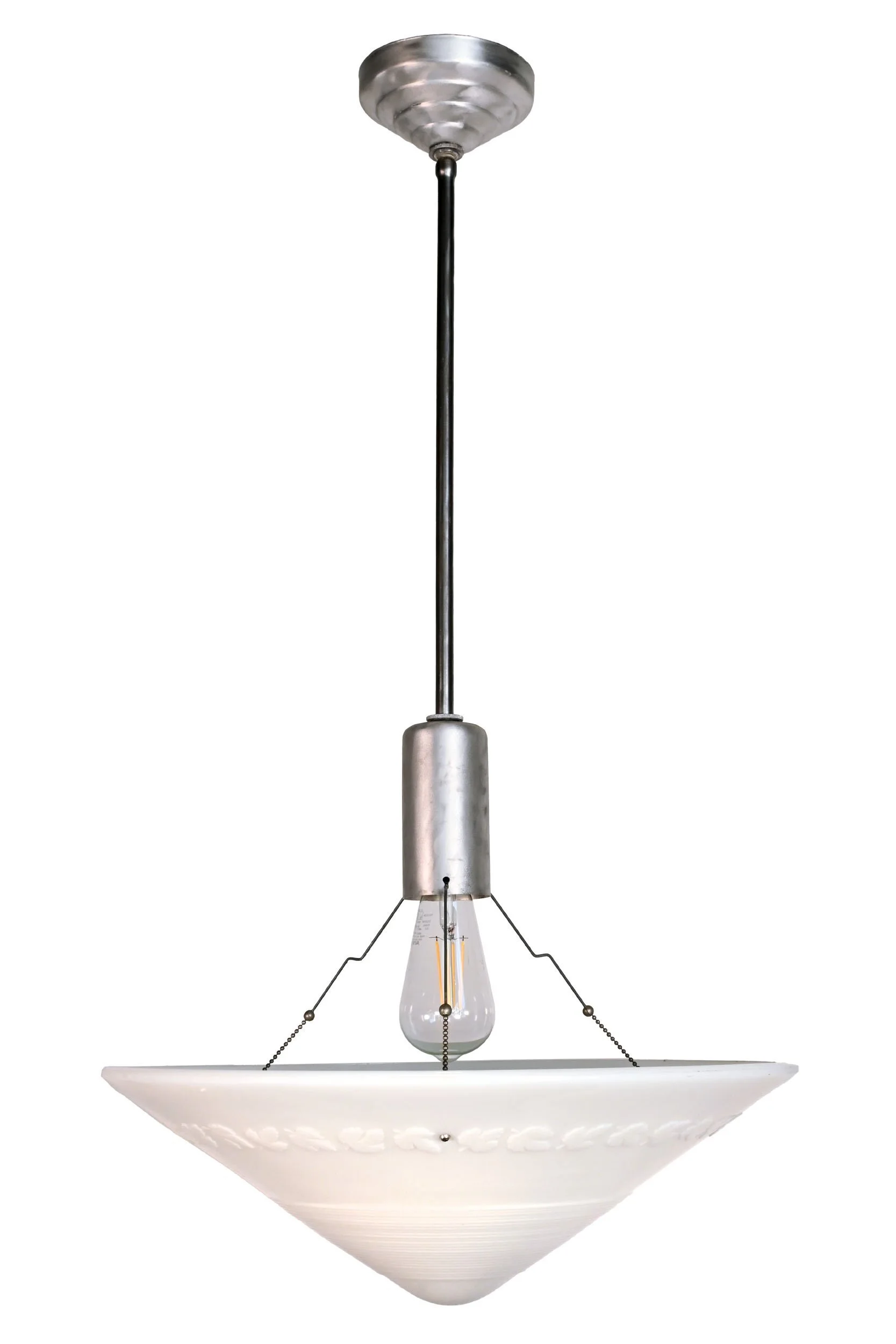 24181A+white+three+chain+molded+shade+with+maple+leaf+detail+on+midcentury+aluminum+pendant+2.jpg