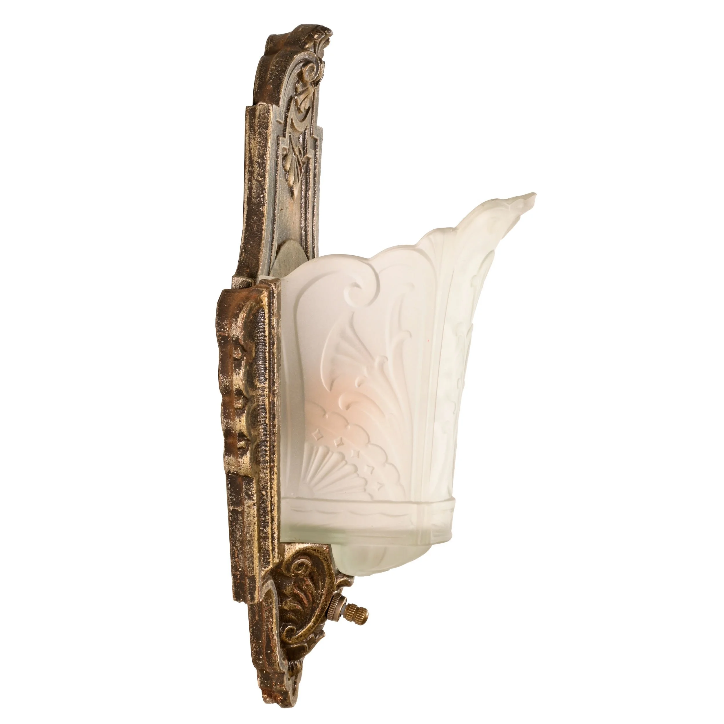 24194+cast+iron+art+deco+slip+shade+sconce+with+frosted+shade+2.jpg