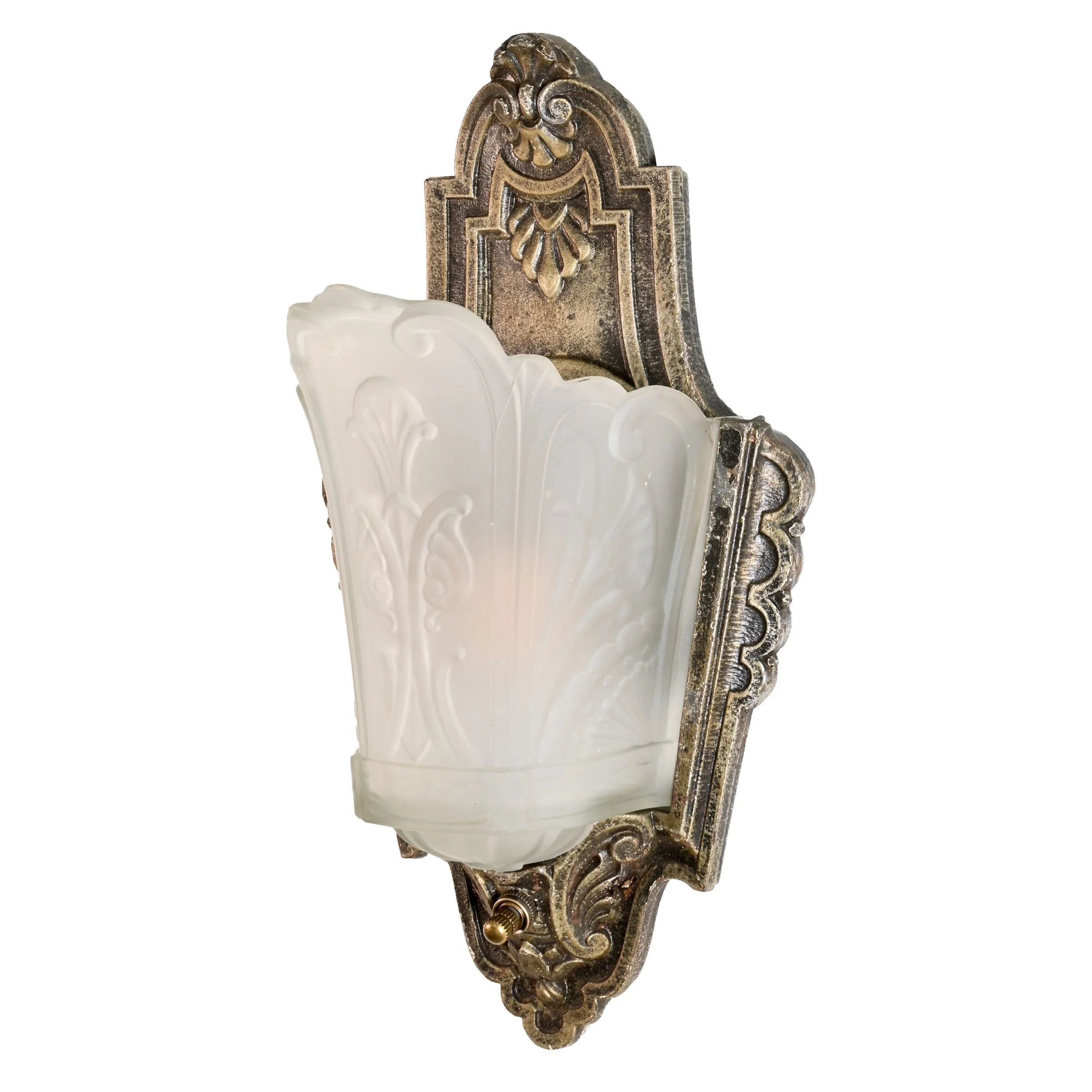 24194+cast+iron+art+deco+slip+shade+sconce+with+frosted+shade+4.jpg