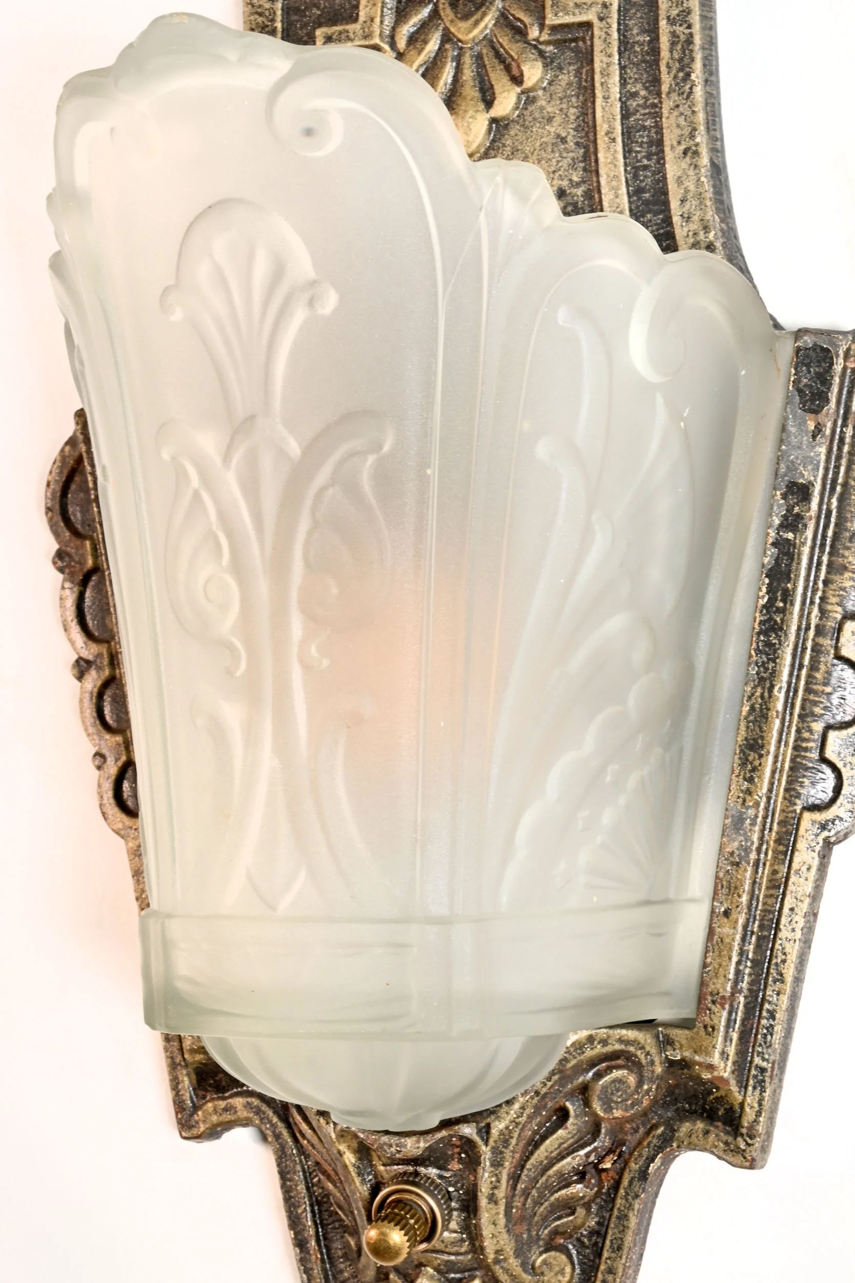 24194+cast+iron+art+deco+slip+shade+sconce+with+frosted+shade+3.jpg