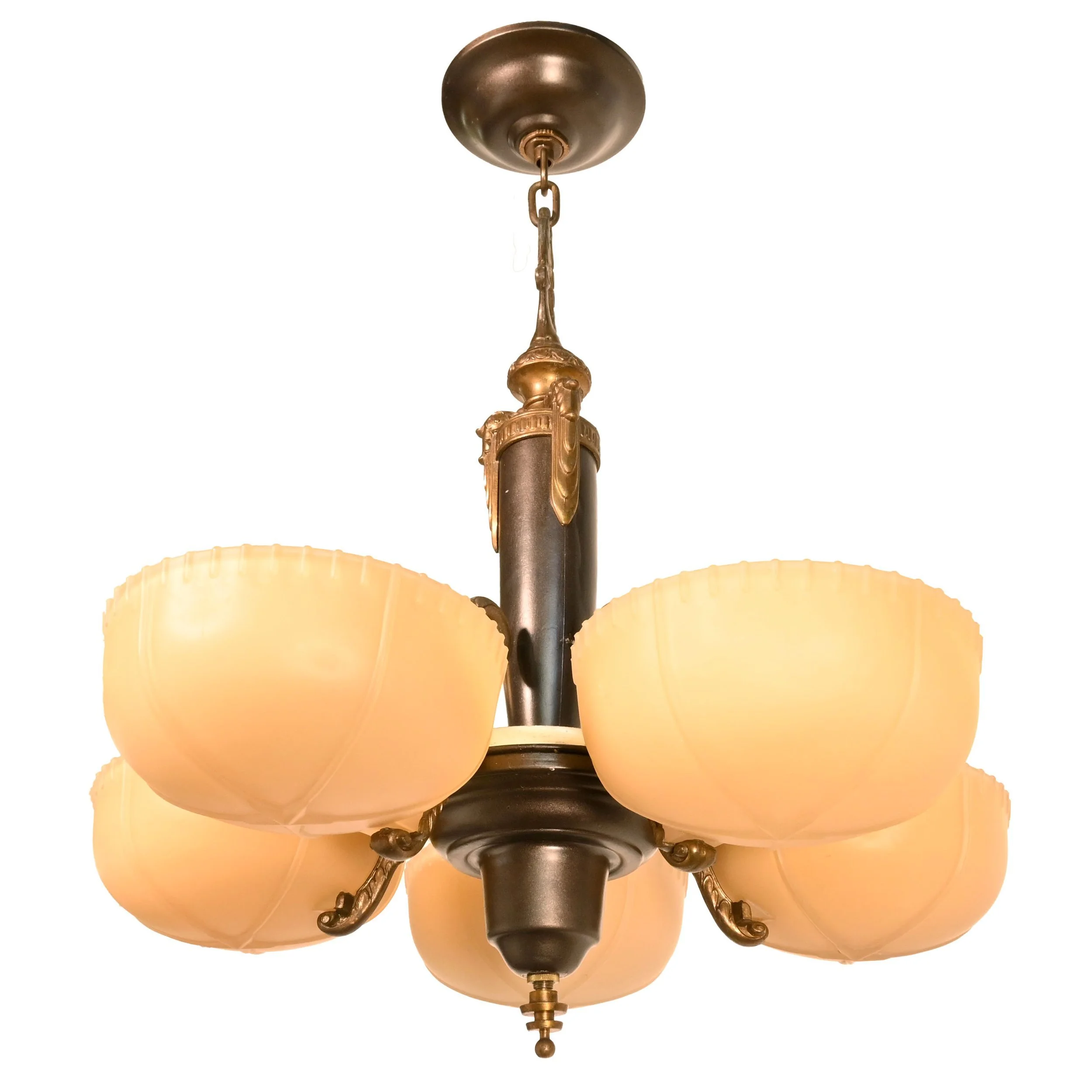 24194+two+tone+five+light+chandelier+with+tan+frosted+slipper+shades+4.jpg