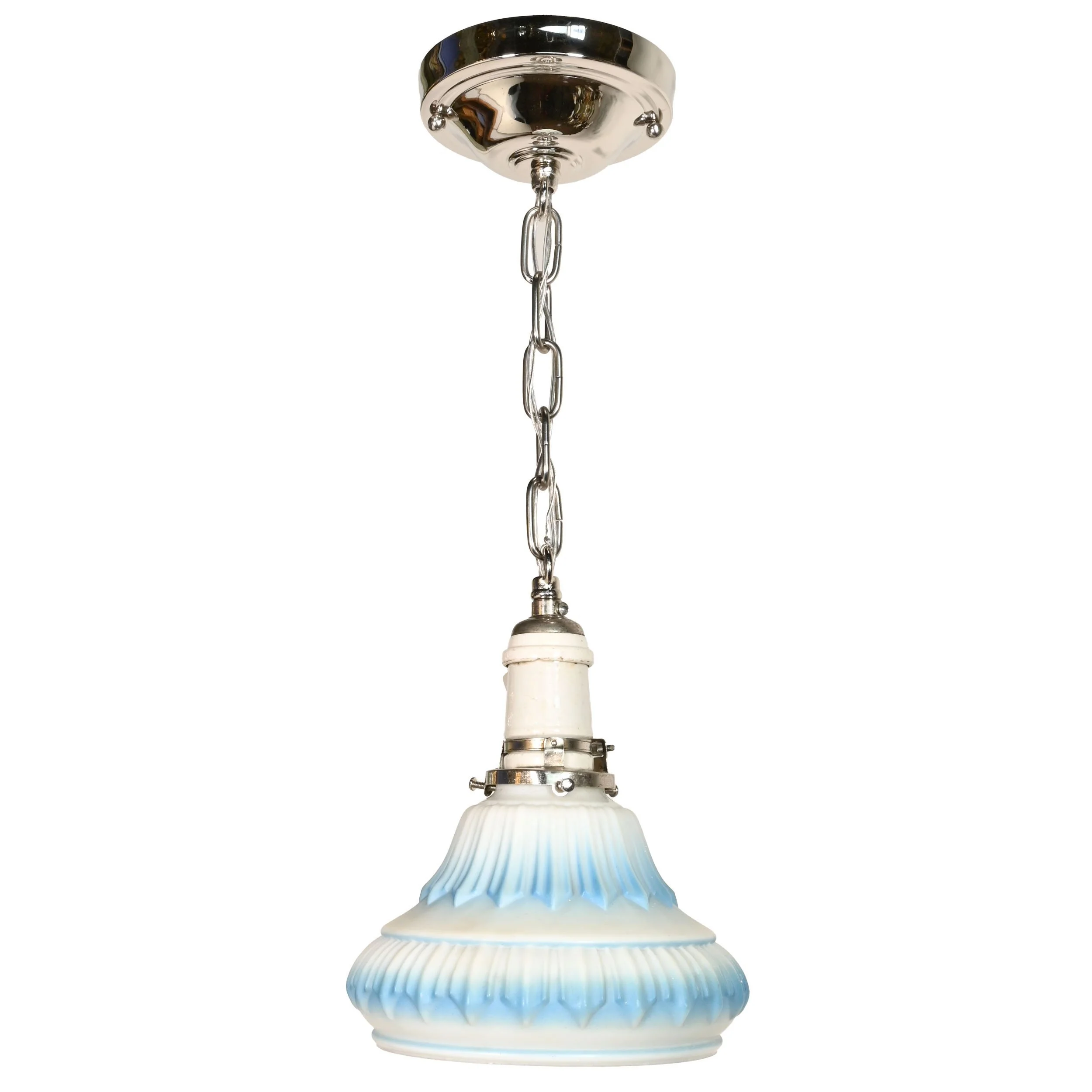 24223+bklue+and+white+deco+shade+on+nickel+pendant+with+antique+porcelain+socket+1.jpg